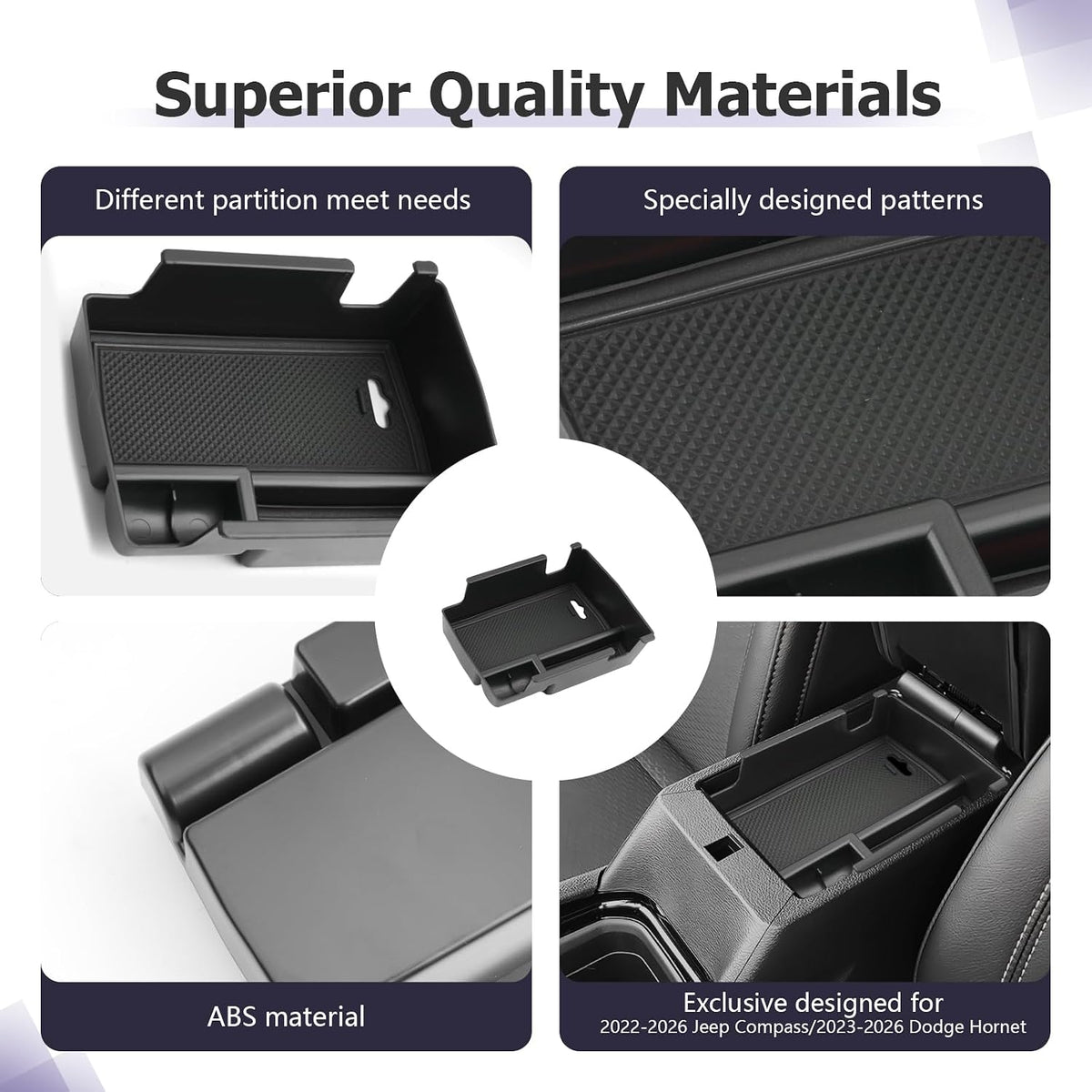 LUWU Center Console Organizer Compatible with Jeep Compass 2021-2026/Dodge Hornet 2023-2026 Accessories Armrest Console Storage Box Insert Tray ABS Material Coin Container Black