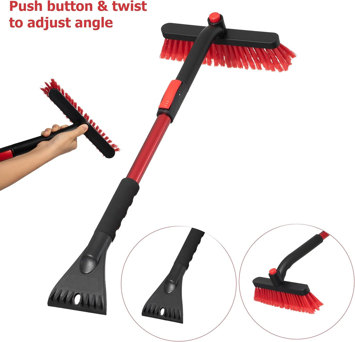 Gardenised 30-40" Extendable Aluminum Snow Brush & Ice Scraper 2-in-1 Winter Car Tool with Scratch-Free Bristles for Car SUV & Trucks, Red