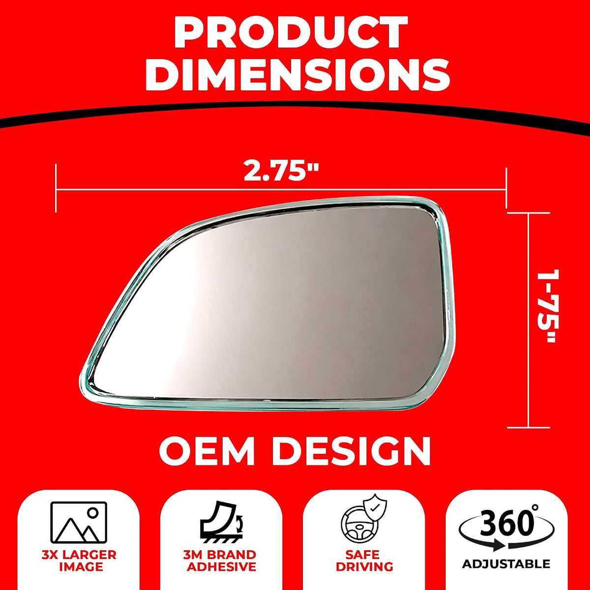 Blind Spot Mirror for Car Universal Fit Adjustable 2.75"X1.75" - HD Glass Frameless Convex Side Mirror Blindspot, Wide Angle Rear View Mirrors for SUVs, Trucks and RVs - Car Mirror Accessories