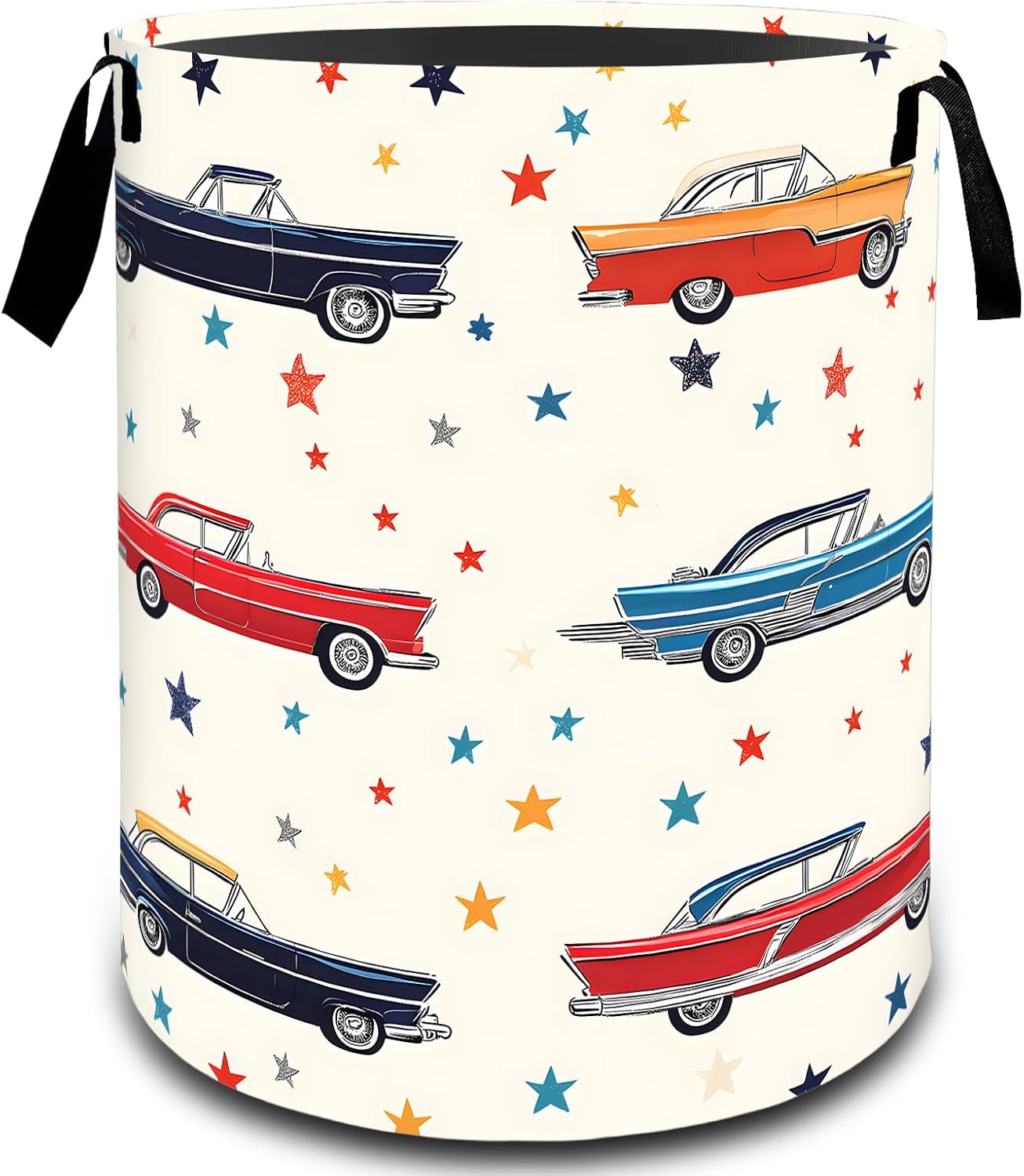 Vintage Classic Car Laundry Basket, Dirty Collapsible Clothes Toy Organizer Hamper for Kids Adults, Oxford Cloth Waterproof Storage Bin for Bedroom Bathroom Home Decor Gifts, 19.7"X15.7"