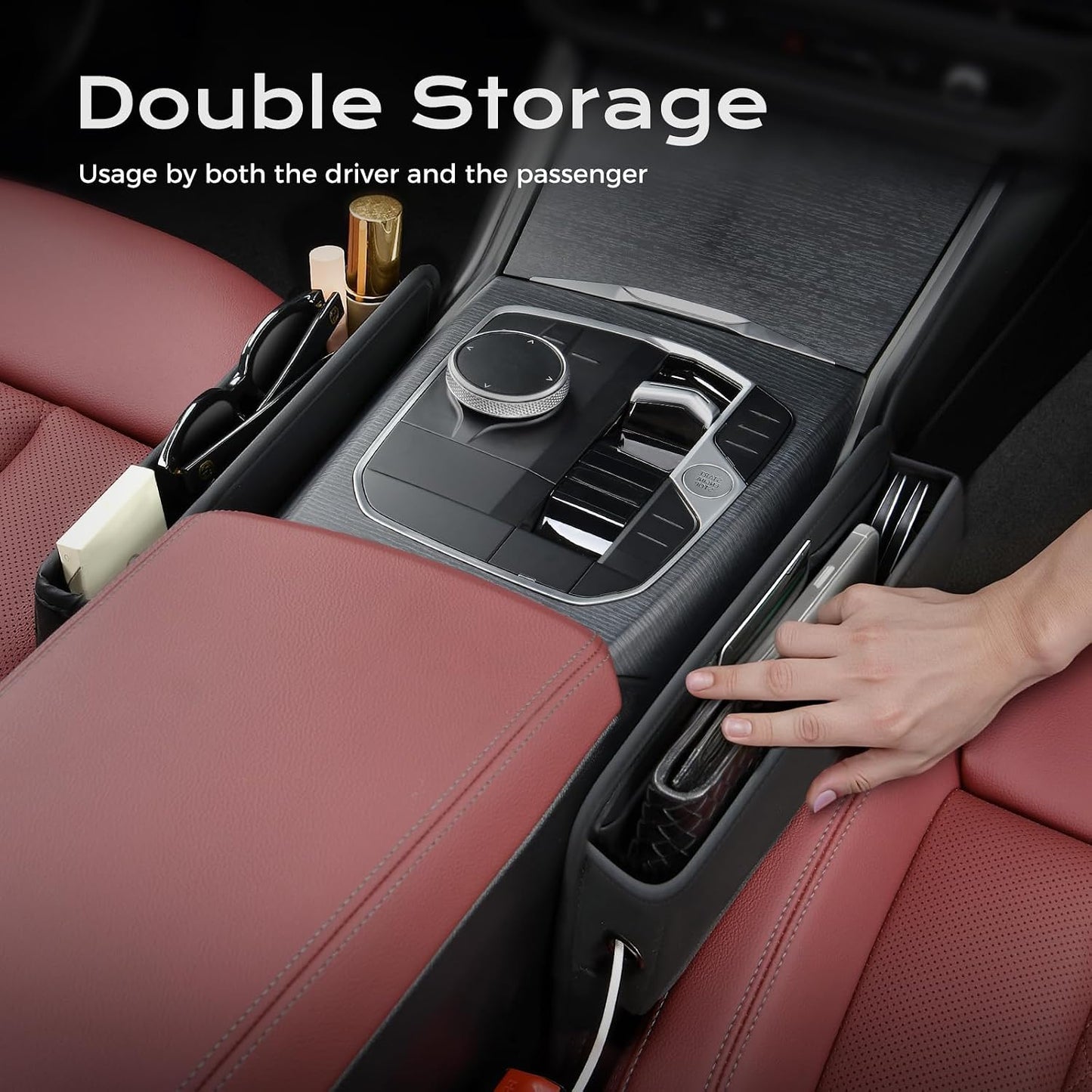 Coverado Universal Car Seat Gap Filler Organizer, Premium Suede Leather Car Seat Side Gap Filler, Seat Gap Storage Box for SUV Truck, Car Interior Accessories, Black-2pc