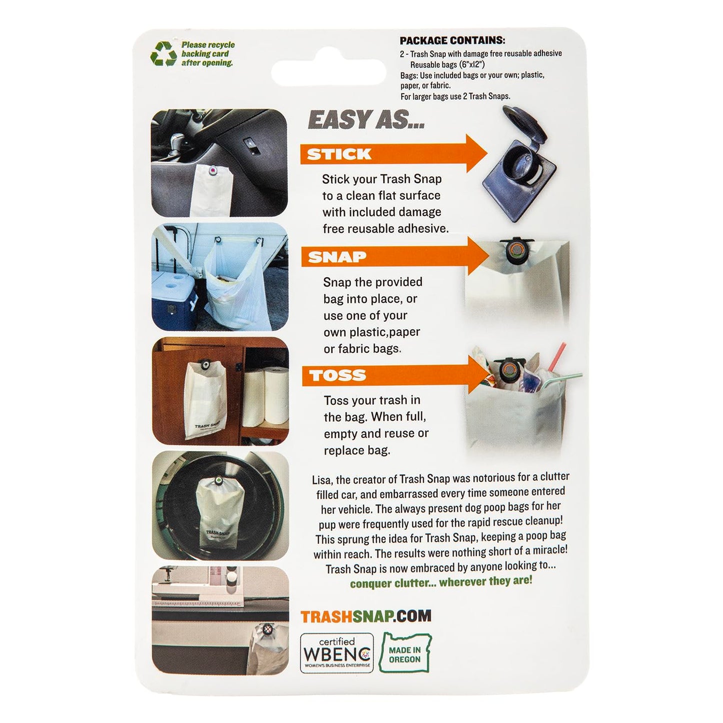 Reusable Bag Holders for Trash & Recycling | Eco-Friendly, Adhesive Clip System for Car, RV, Home, Travel, Boat | Recycled Plastic Bliss - 2 Pack