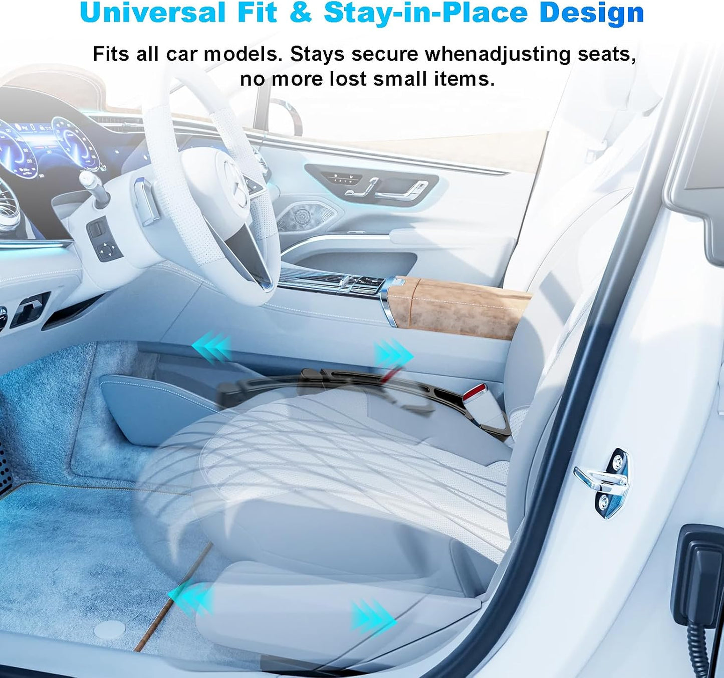 Car Seat Gap Filler 2PCS with Drop Prevention & Storage Hook Prevents Items Falling for Cars, SUVs, Trucks