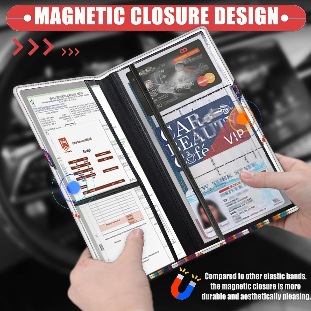 Car Registration Holder, Waterproof PU Leather Vehicle Card Document Glove Box Organizer, Women Interior Auto Accessories Case for Cards, Driver License Car Insurance Holder, Cool Giraffes Pattern