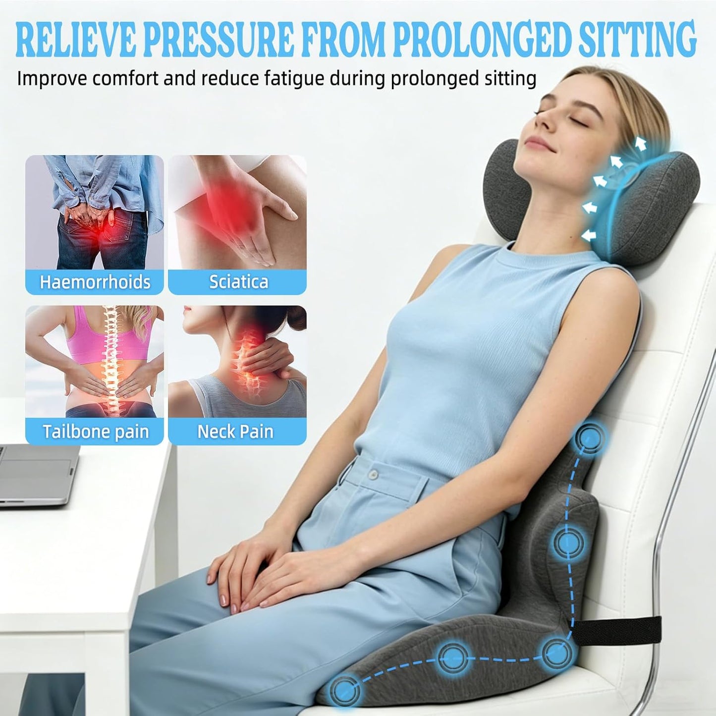 3-in-1 Memory Foam Seat Cushion & Headrest Pillow with Lumbar Support L-Shaped Ergonomic Driver Seat Cushions Design for Sciatica and Tailbone Pain Relief Comfort for Car,Truck,Chair