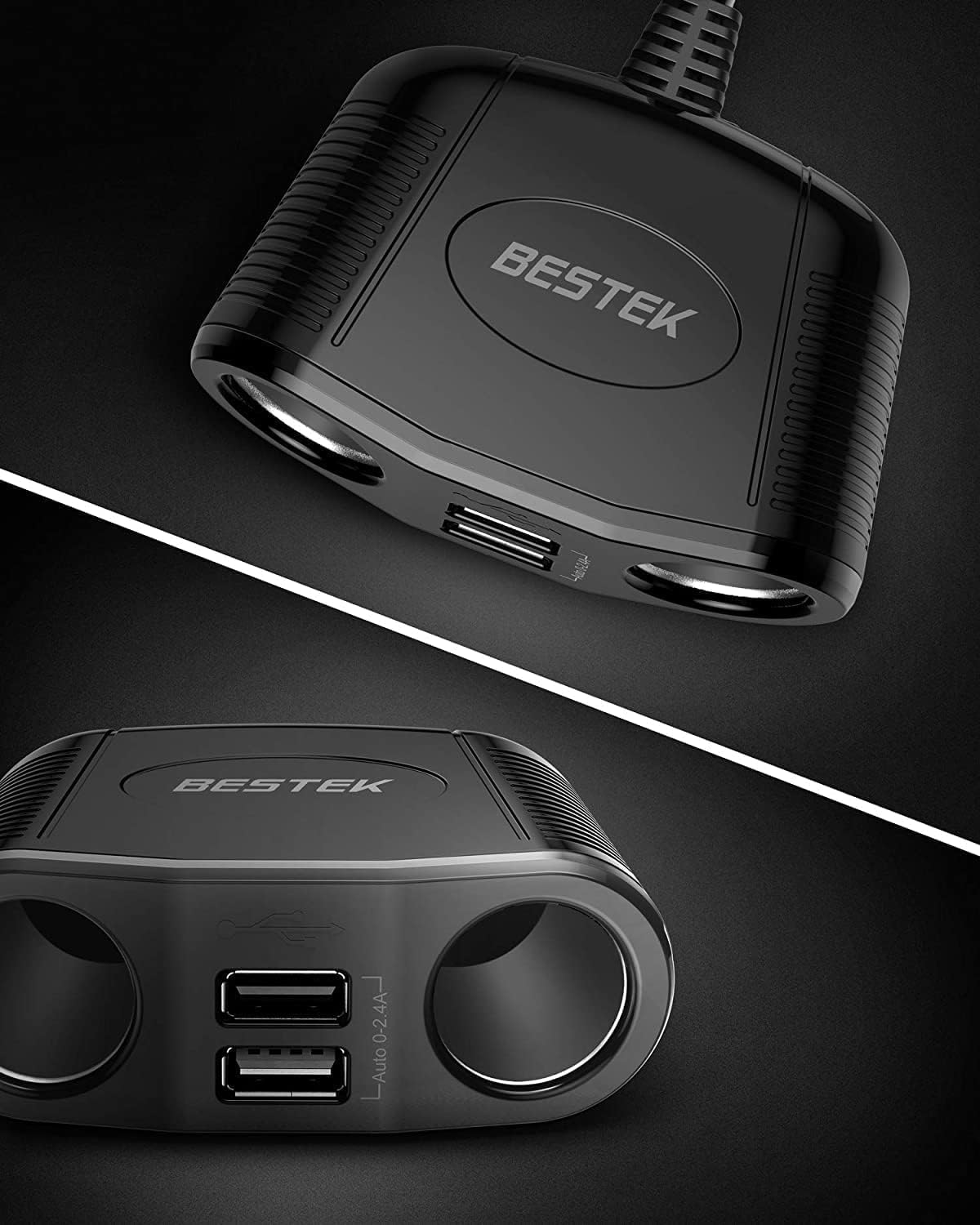 BESTEK 150W 2-Socket Car Cigarette Lighter Splitter with Dual USB