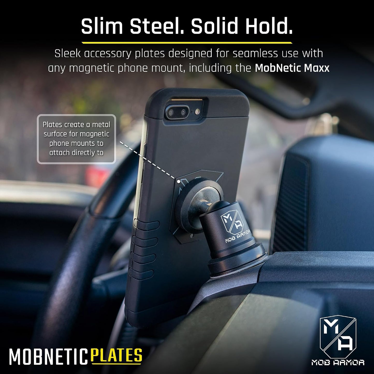 Mob Armor MobNetic Plate - Phone Magnet Plate Compatible for iPhone & Android - 0.02" Thick Metal - 3M VHB Adhesive Magnetic Plate for Phone Mount for Cars, Trucks, Motorcycles & Athletes - 4 Pack
