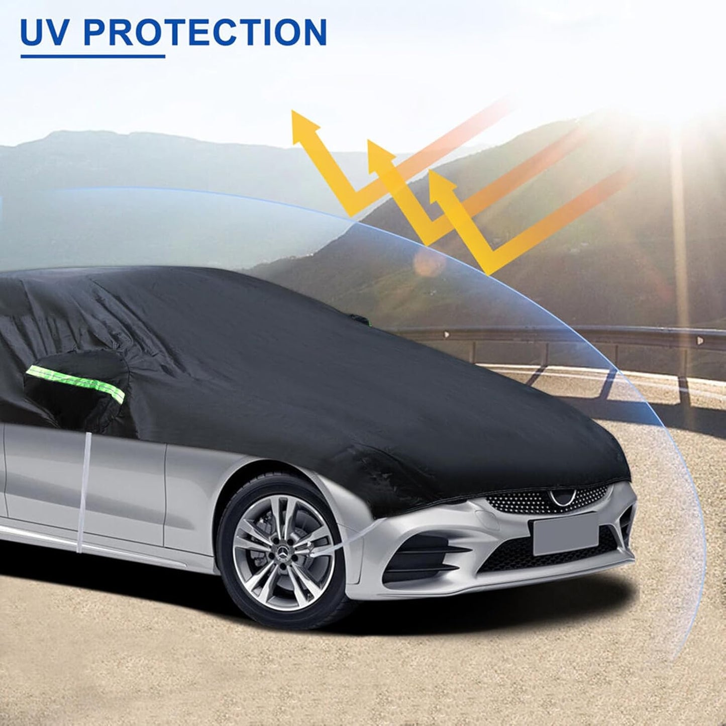 Universal Half Car Cover Waterproof All Weather, Black Car Covers for Automobiles Outdoor Indoor for All Season Waterproof Dustproof Uv Resistant Snowproof Fit for Sedan