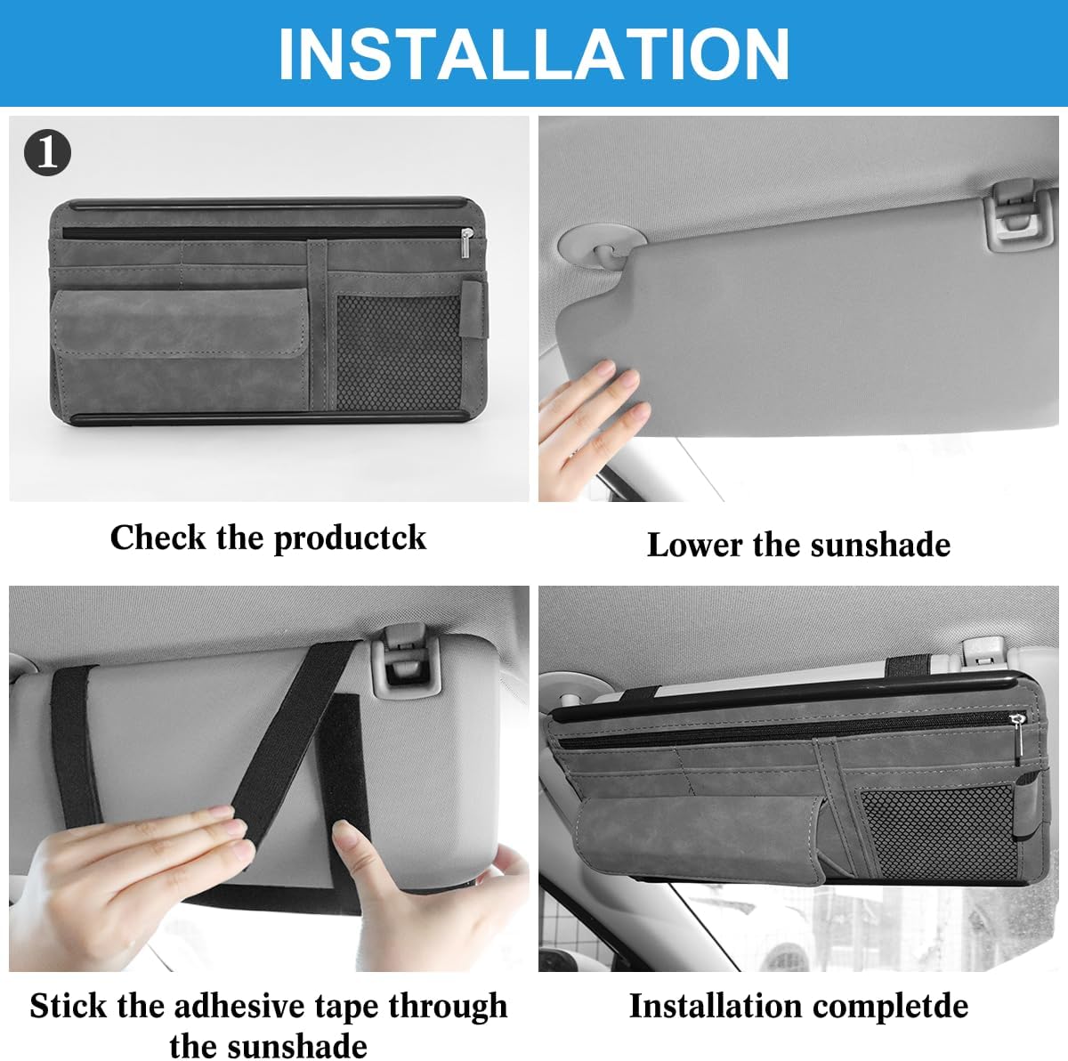 Sun Visor Organizer, Multi-Pocket Auto Visor Organizer for Car, SUV and Truck, Card Holder Glasses Holder for Car Interior Accessories Car Organizers And Storage, Gray