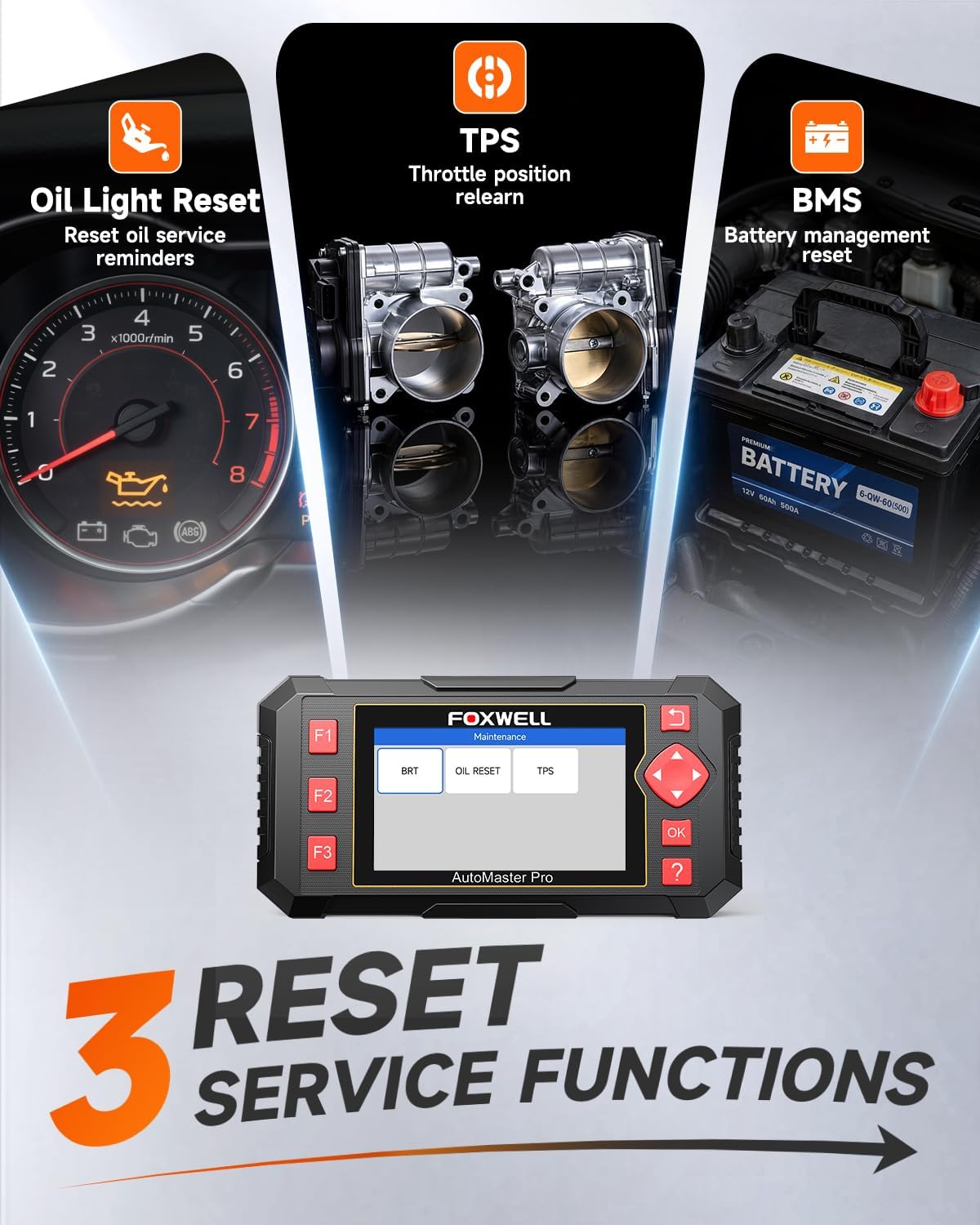 FOXWELL NT604Pro 2-in-1 OBD2 Scanner & Battery Tester, 4-Systems, 3 Resets