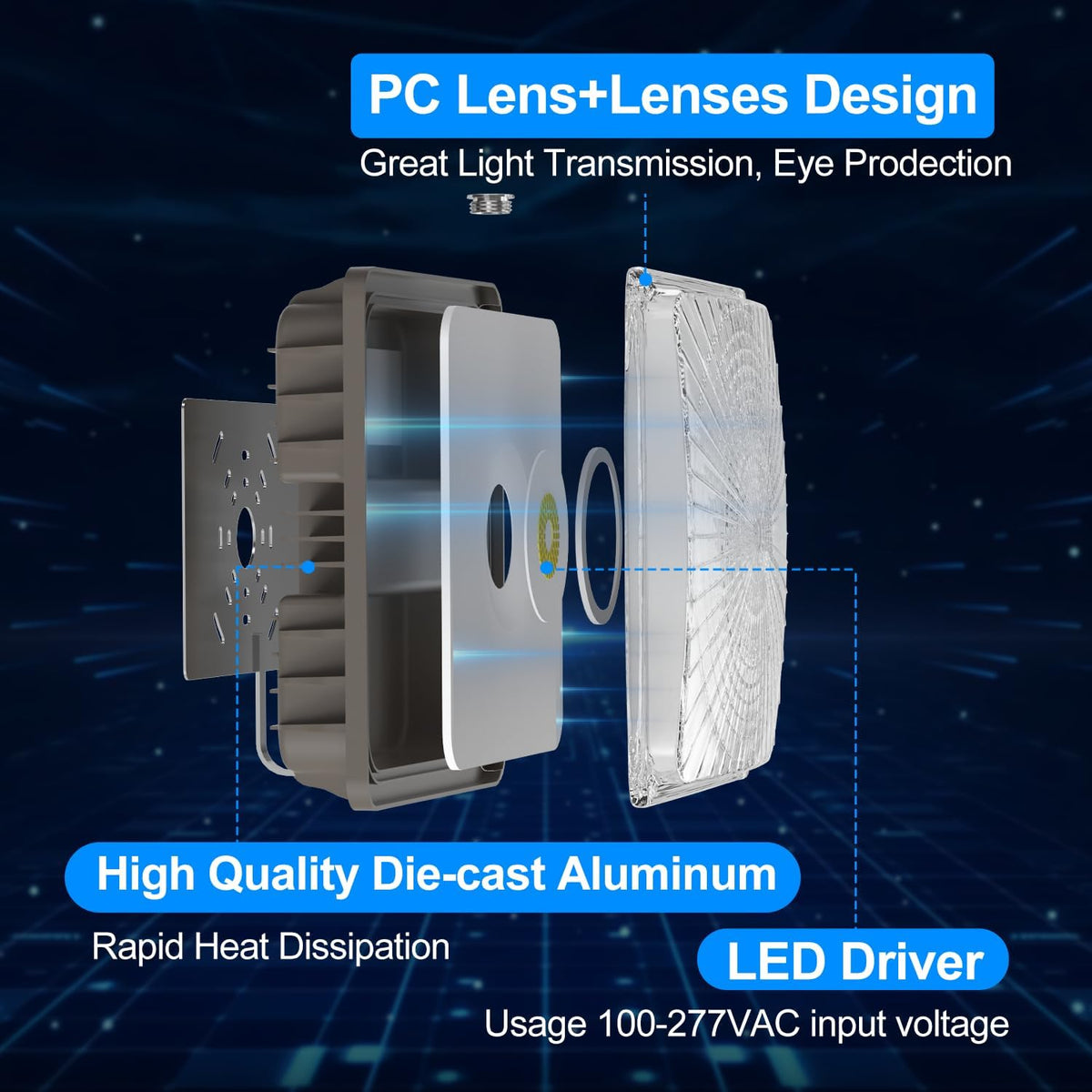 40W LED Canopy Light, 6000LM LED Canopy Lights Outdoor, IP65 Waterproof Canopy Light for Gas Station Industrial Lighting Garage Barn Shop Carport Warehouse Building Entrance UL Listed, 4 Pack
