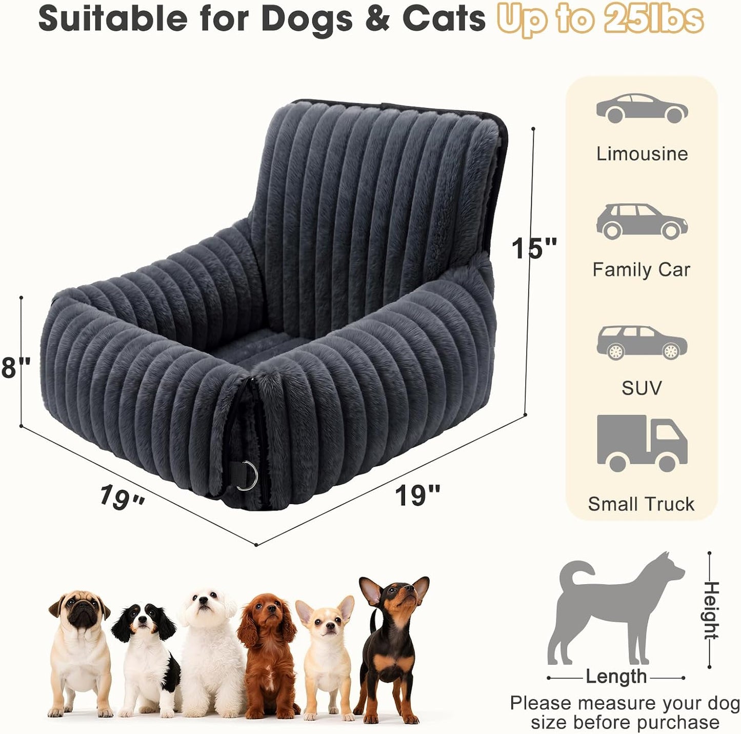 MIXJOY Dog Car Seat for Small/Medium Dogs up to 25 lbs, Multi-Functional Dog Carrier for Car with Detachable Washable Cover, Pet Travel Bed with Clip-On Safety Leash, Grey