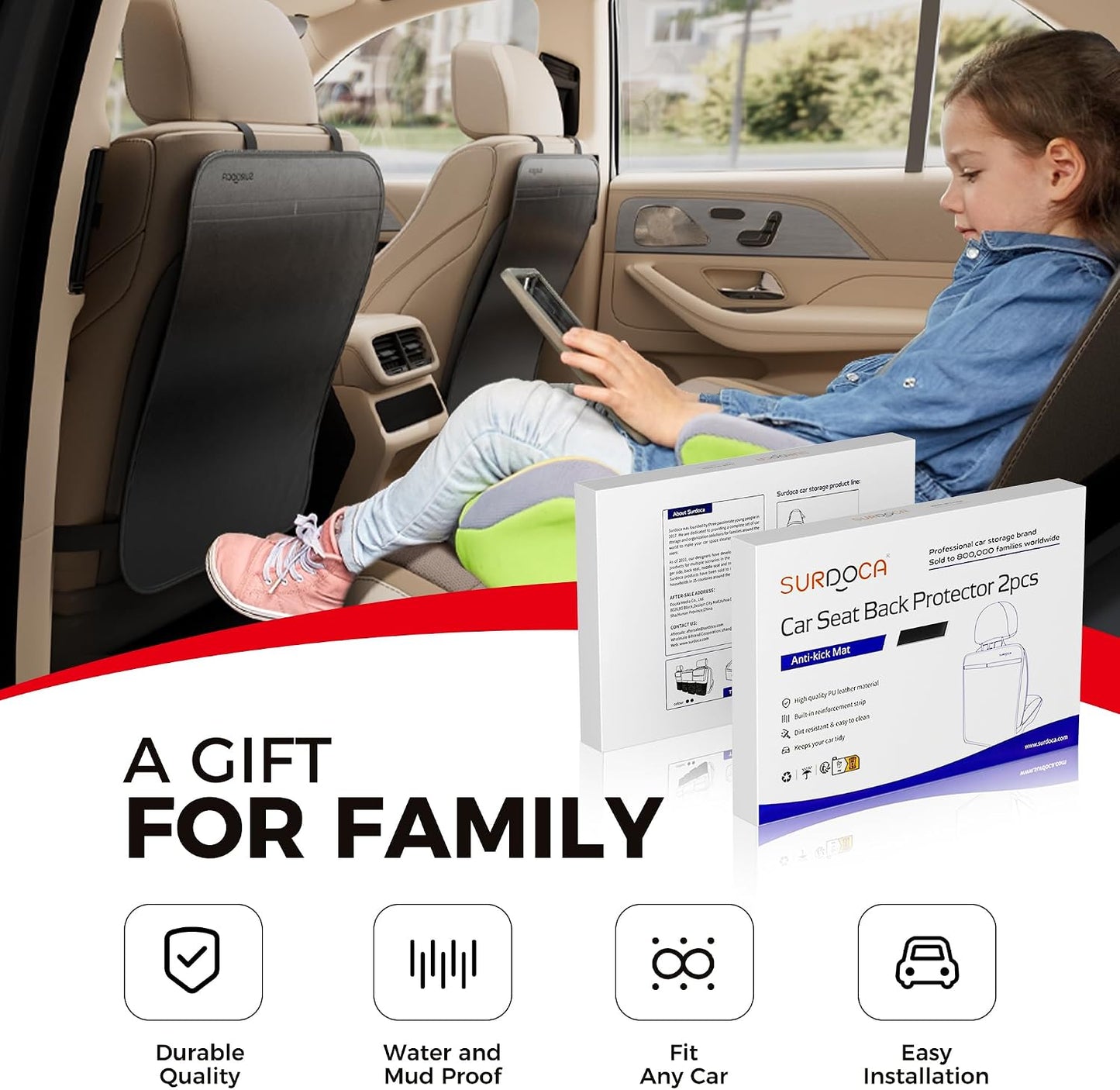 SURDOCA Kick Mats Back Seat Protector for Kids, Leather Car Back Seat Cover for Child, Offers Waterproof Protection of Car Seat Back from Dirt, Mud, Scratches