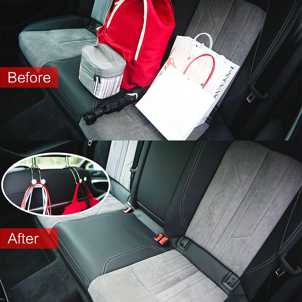 4 Pack Bling Car Hooks - Universal Car Headrest Hooks, Stainless Steel Car Seat Hooks for Women Bags & Purses (Silvery)