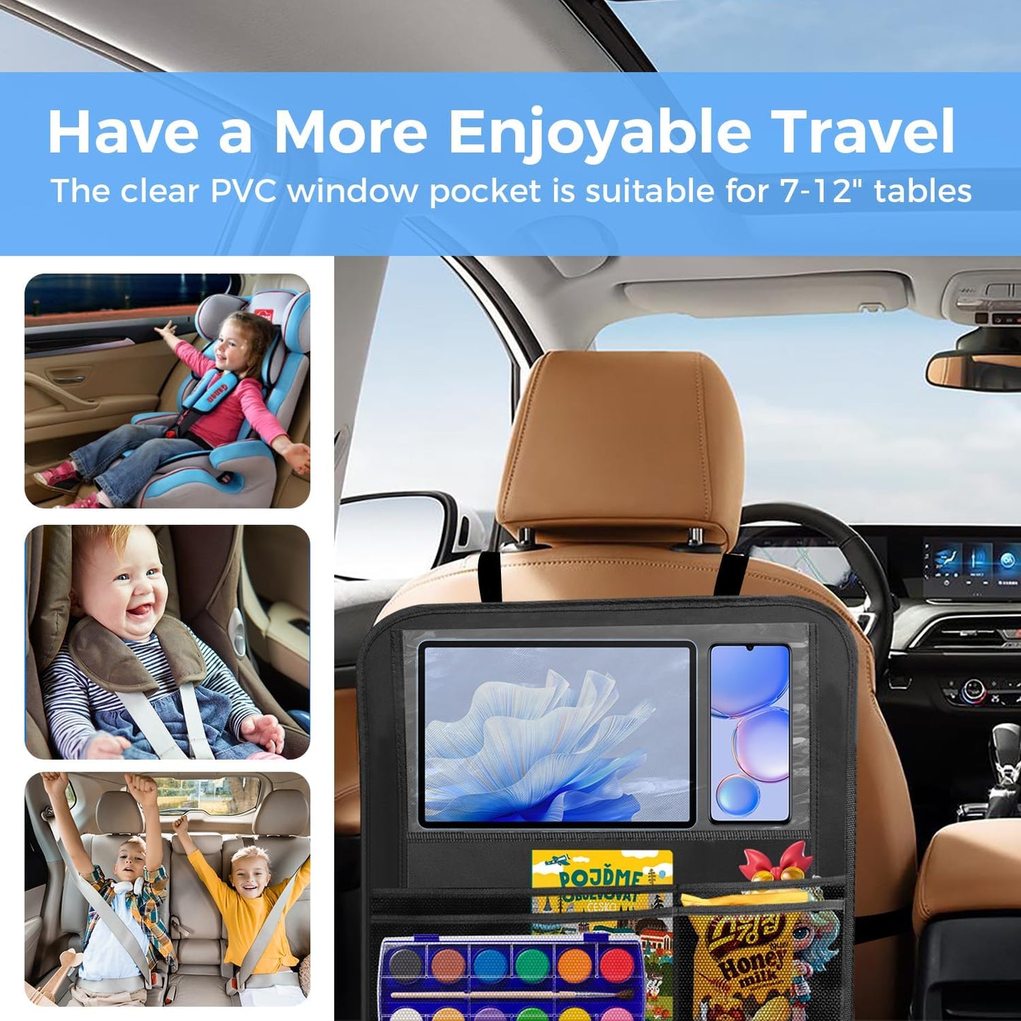 Backseat car organizer(2-Pack),9 storage pockets, car organizer with tablet holder,Car travel essentials for long trips，Car organizers and storage