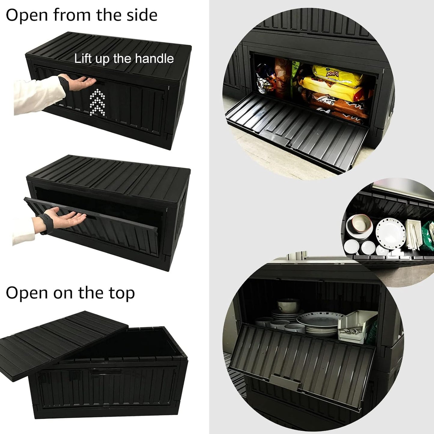 livinbox 45L Stackable Foldable bins for storage, Collapsible Storage Bins w/lids Side-Open Door, Home Office Bedroom Living Room Comic Books, Black, FB-6432S-BK