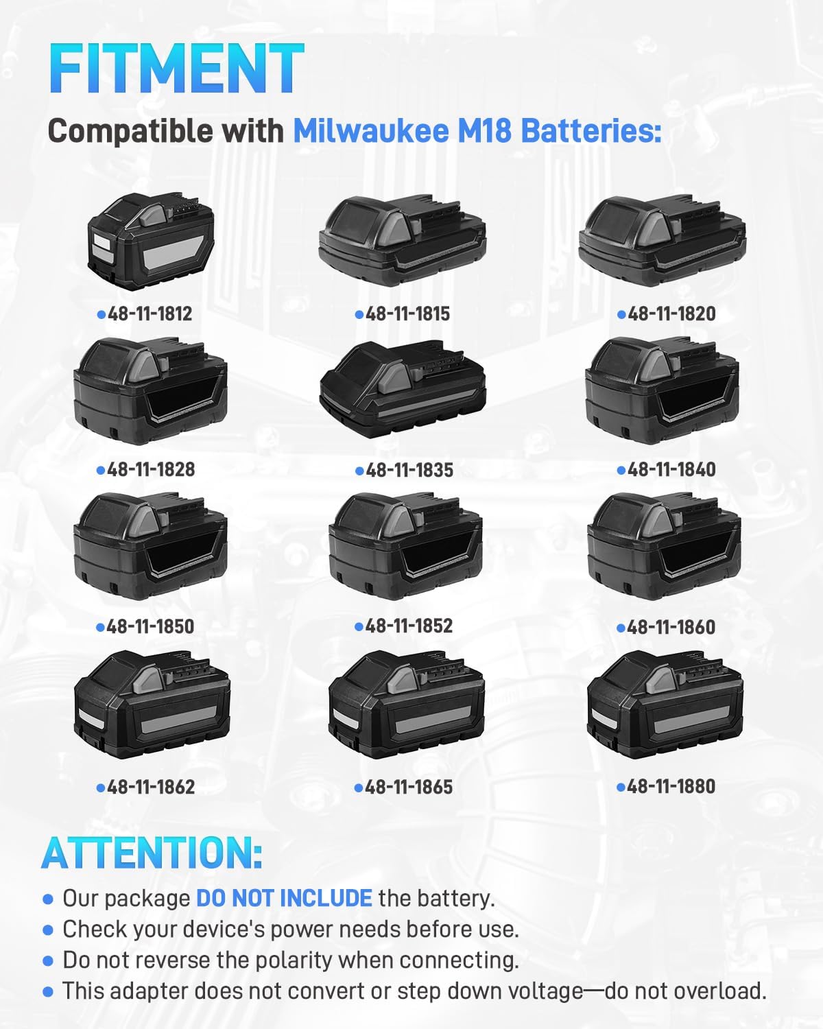 Jumper Cables Adapter with Alligator Compatible with Milwaukee M18 Battery