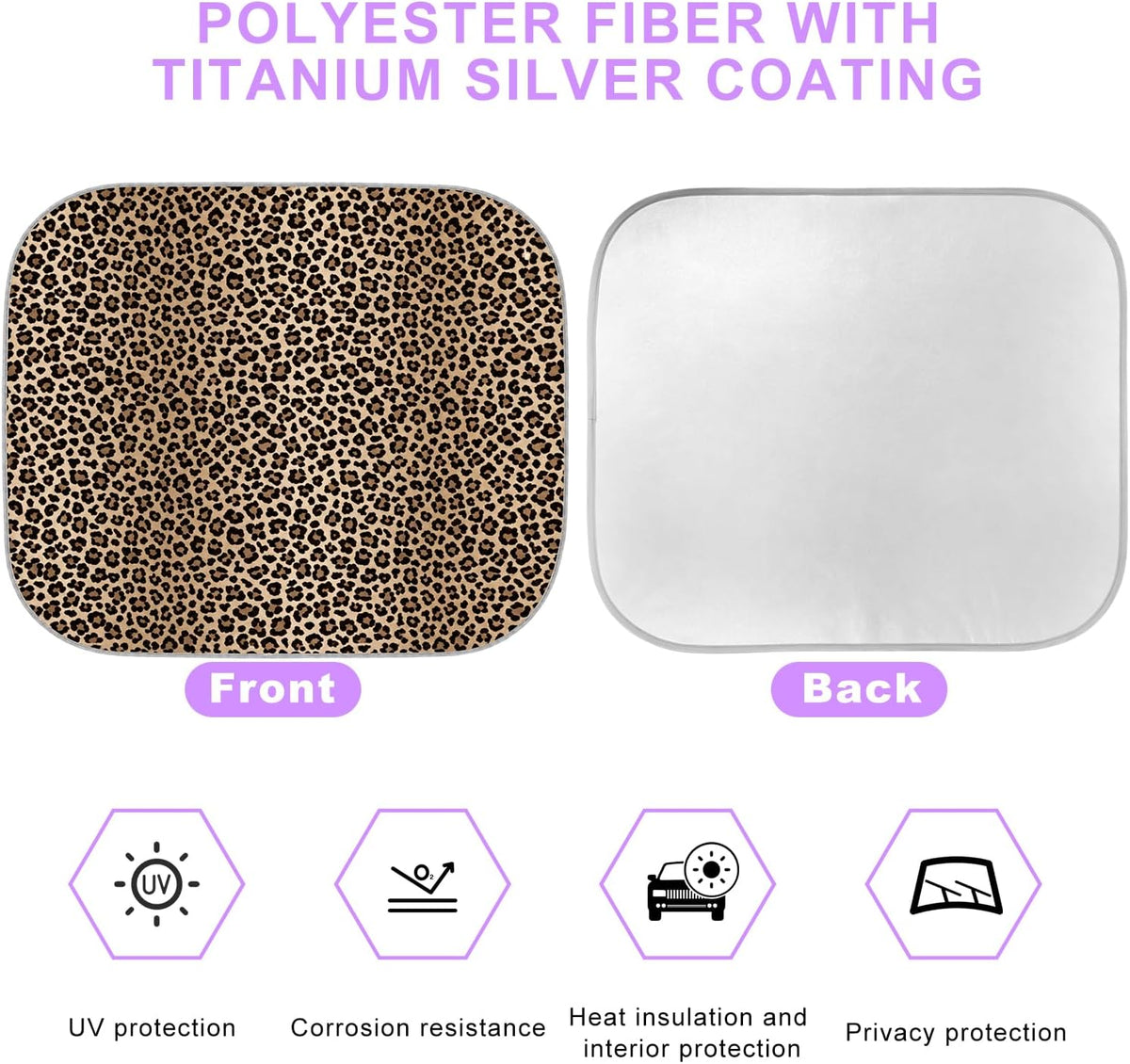 2 PCS Car Windshield Shade, Leopard Print Foldable Windshield Sunshade Sun Blocker Keeps Your Vehicle Cool, Vehicle Interior Front Windscreen Shades for Sun UV & Heat Protection (Dark Brown)
