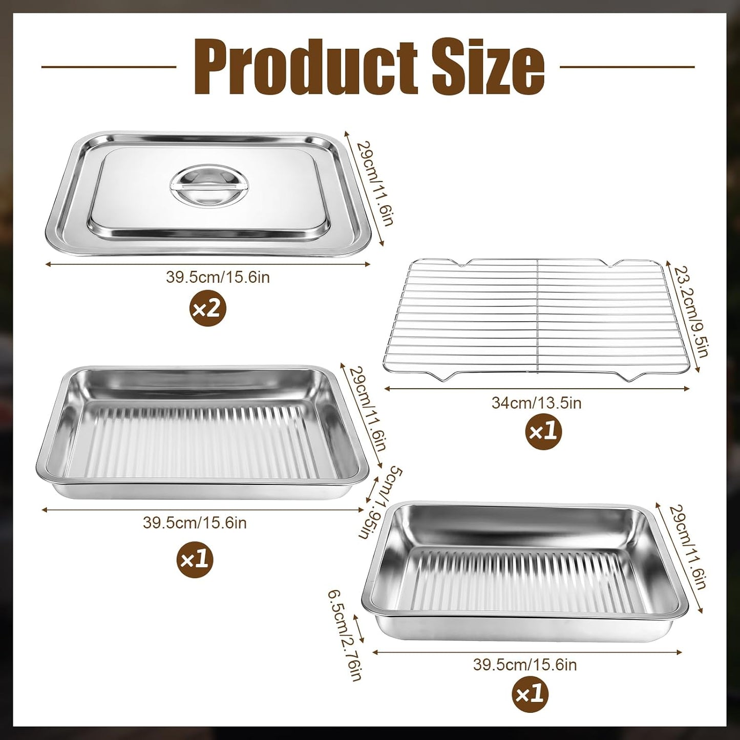 Grilling Prep and Serve Tray Set with Lids, Set of 5 Food Prep System, Includes Stackable Stainless Steel BBQ Trays, Deep Marinating Container and Raised Racks for Marinating, Carrying & Serving