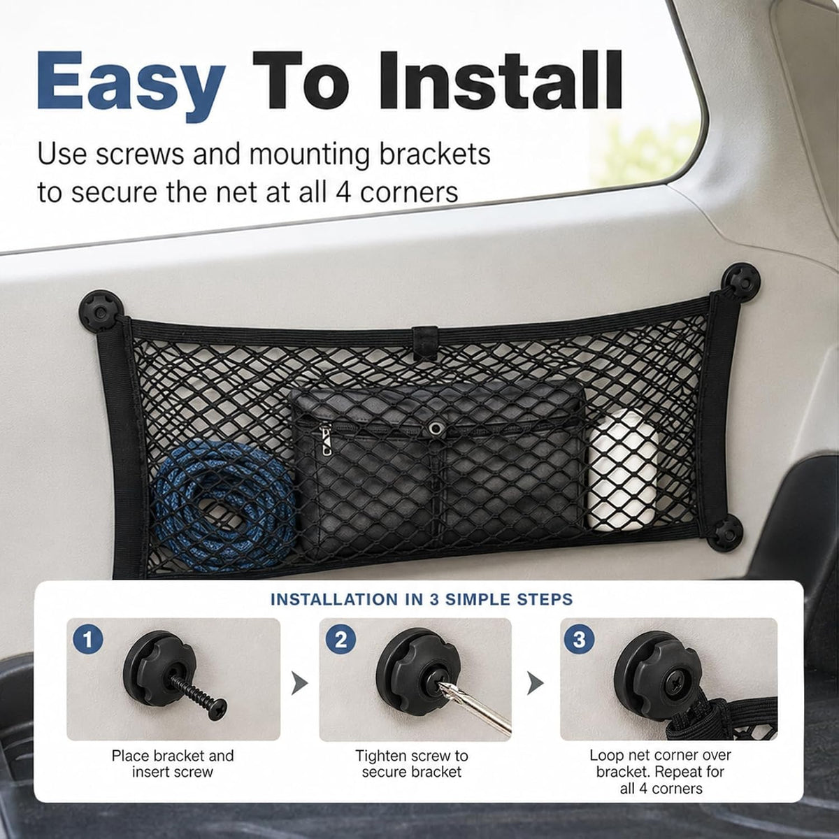 2 Pack Small Cargo Net, Elastic Stretchable Pocket Storage Mesh Net