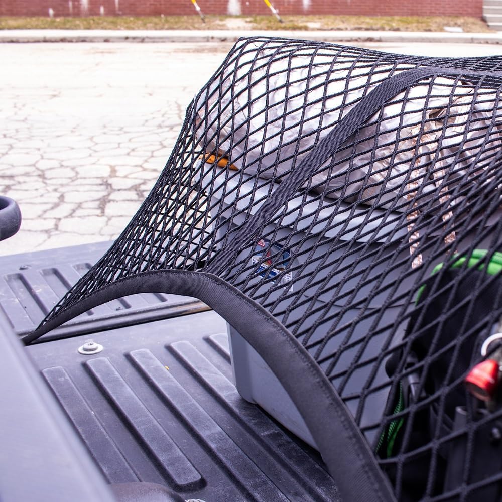 Highly Elastic Cargo Net, Simple Truck Bed Cargo Mesh Organizer, Suitable for 5ft - 6ft Standard Bed Trucks, 4'x4' Stretches to 7'x7' (Double Layer)