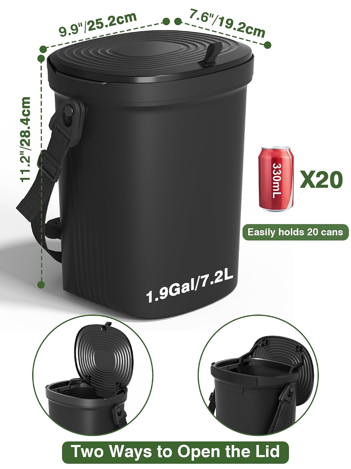 Garoopion Leakproof Car Trash Can, 1.9 Gallon Soft Silicone Hanging Garbage Can with Lid, Easy to Clean Vehicle Trash Bin, Suitable for Sedans, SUVs, MPVs &amp; Trucks