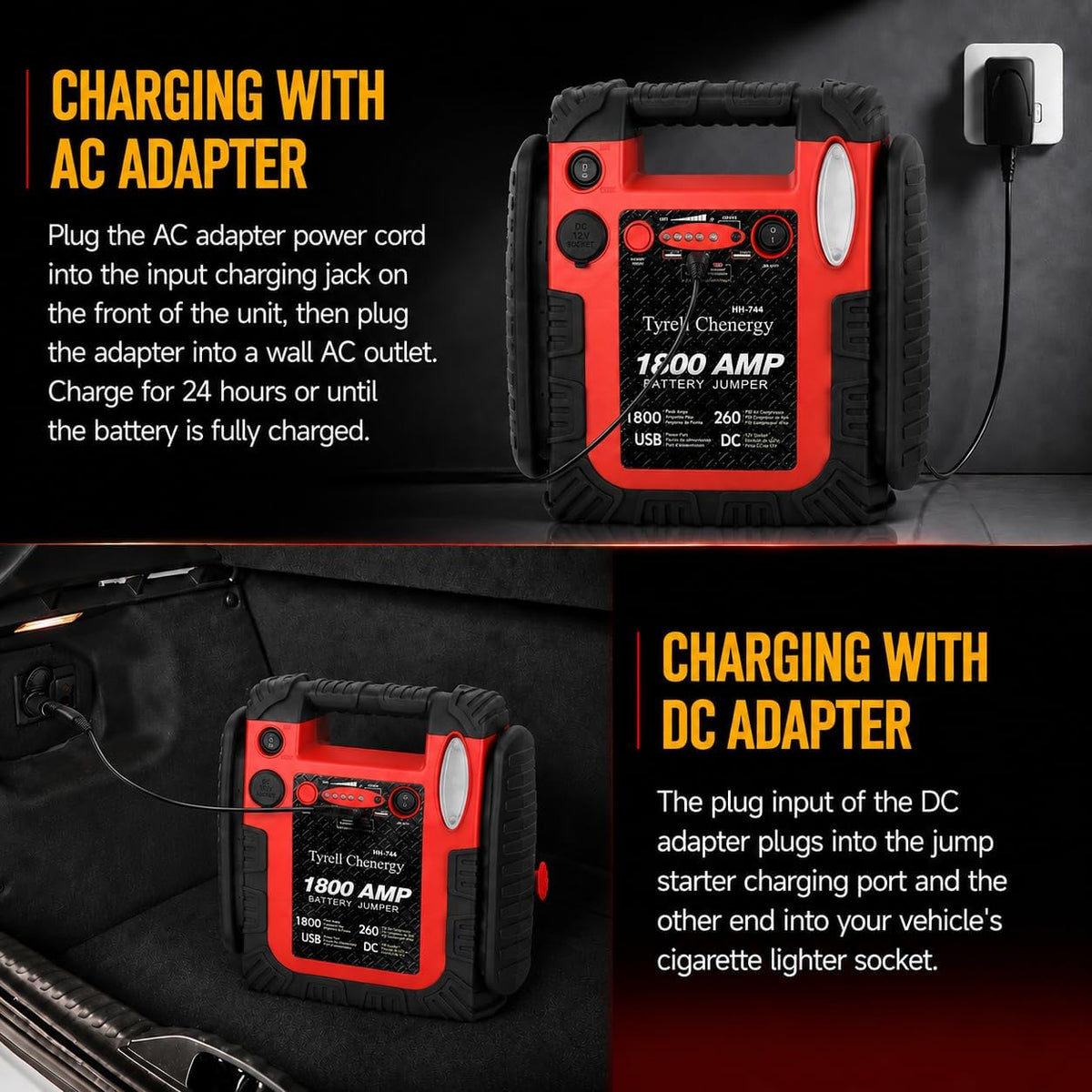 New Upgrade Car Battery Jump Starter & Portable Air Compressor, 1800A 20000mAh 12V Jump Box Power Station, 260PSI Tire Inflator (Up to 8.0L Gas/Diesel), LED Light, USB, Battery Booste