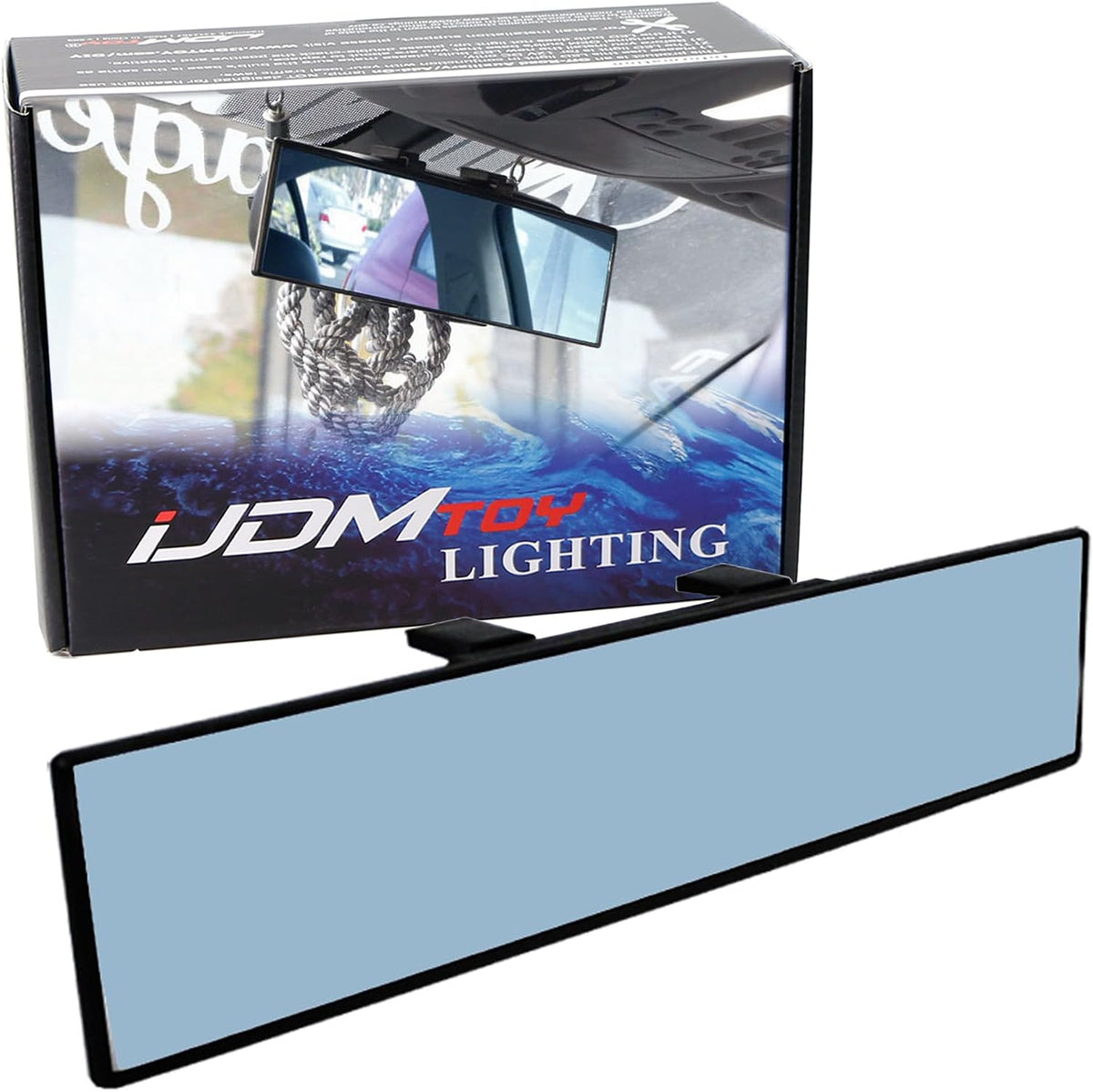 iJDMTOY Wide Angle Flat Rear Clip-On Rear View Mirror For Car Truck SUV