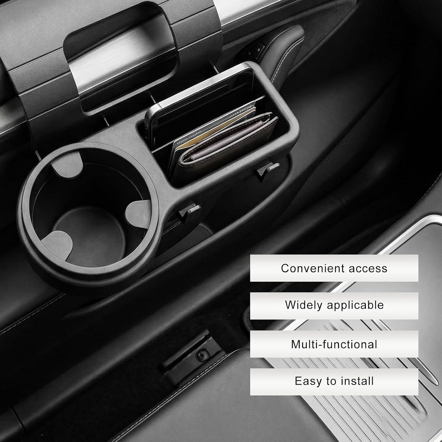 Car Window Multifunctional Storage Organizer, Auto Door Side Hanging Organizer w/Cup Holder & Hooks, Vehicle Window Mount Storage Rack w/Foam Pads for Cell Phone Key Bottle