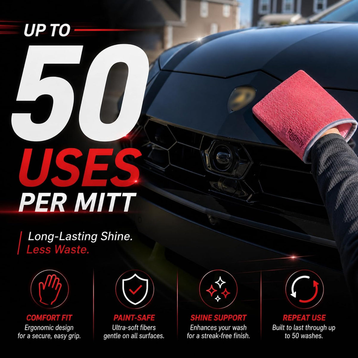 Ragnify Pack of 2 Clay Mitt Auto Detailing Medium Grade Clay Bar Alternative Mitt for Flawless Removal of Surface Bonded Micro Contaminant (Red)