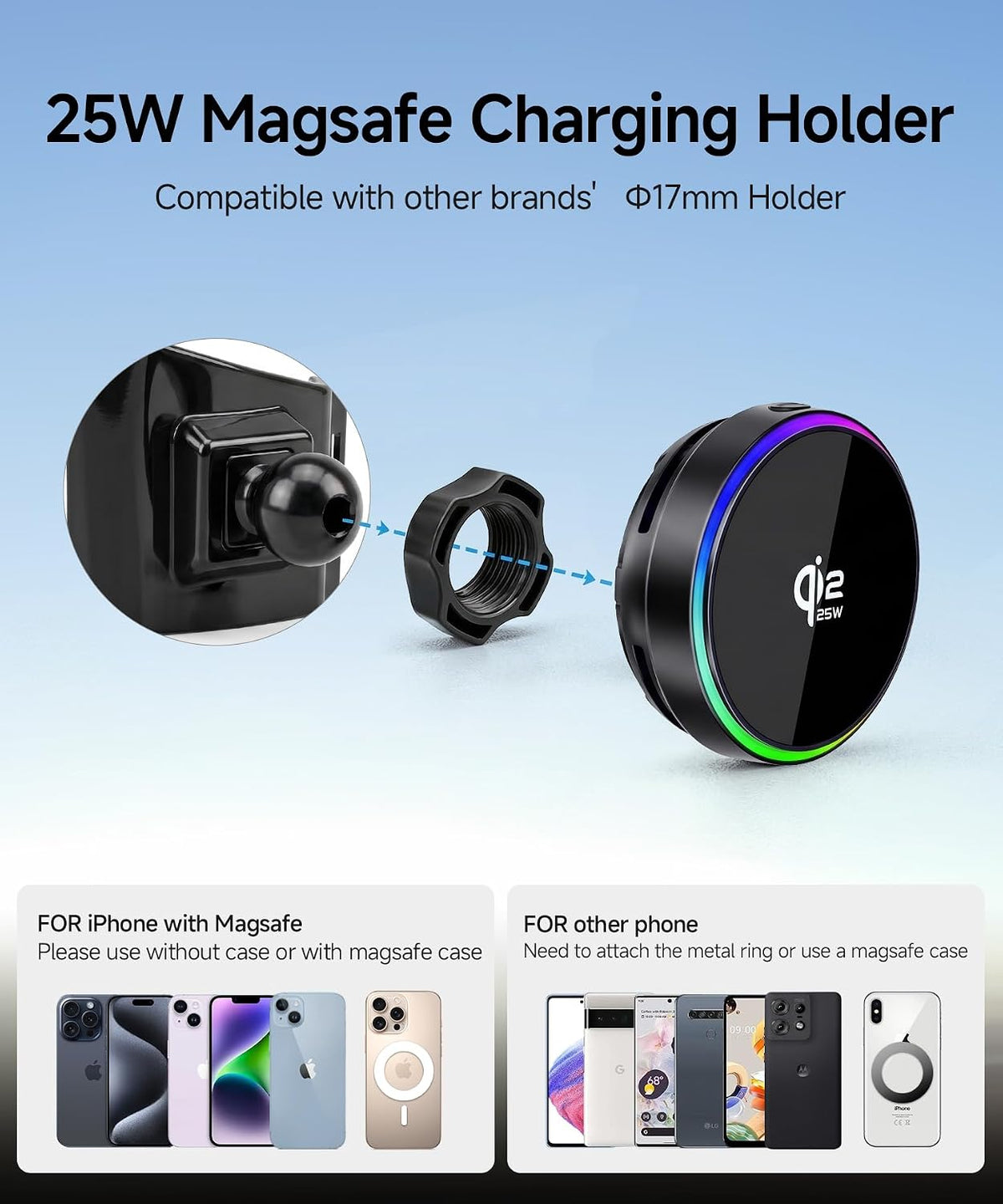 Qi2.2 25W Wireless Charger Car Phone Mount for BMW 2/3/4 Series 2014-2021