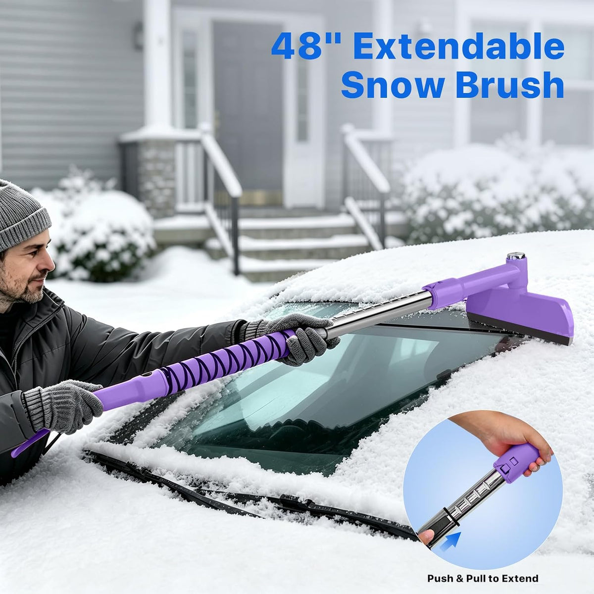 48 in Extendable Snow Brush and Ice Scraper for Car Windshield, Purple