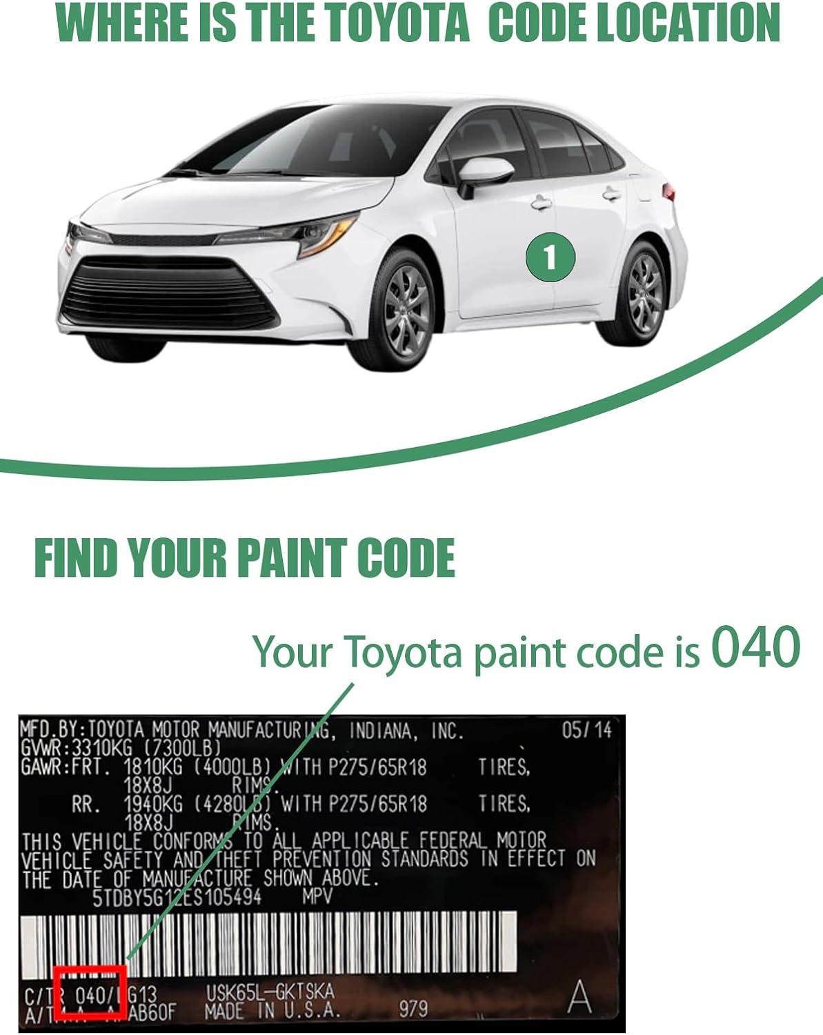 Car Touch Up Paint Blueprint(8X8) for Toyota