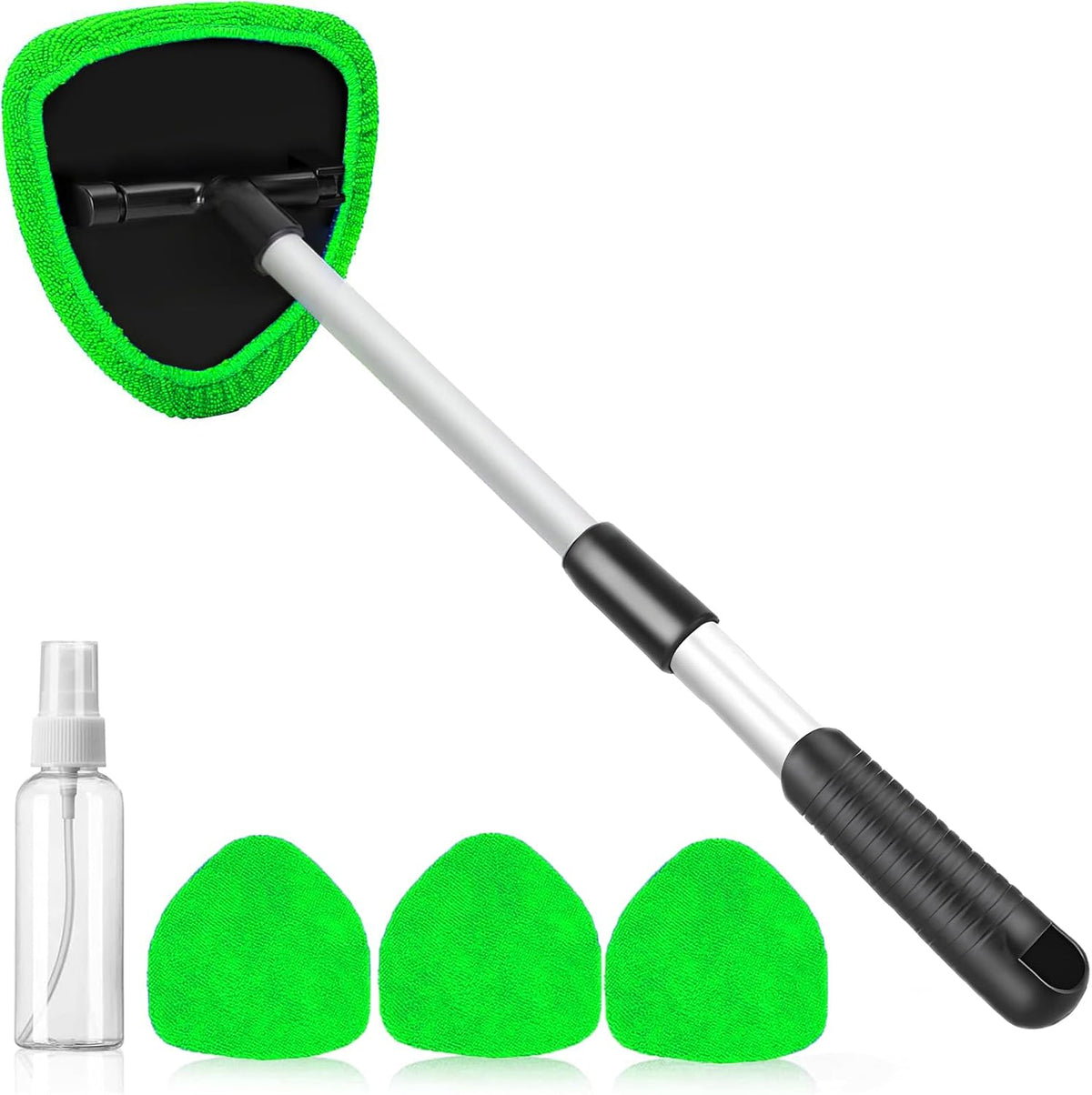 desin Windshield Cleaning Tool, Car Window Cleaner Windshield Cleaner with 4 Reusable and Washable Microfiber Pads and Extendable Handle Auto Inside Glass Wiper Kit (Dark Blue)