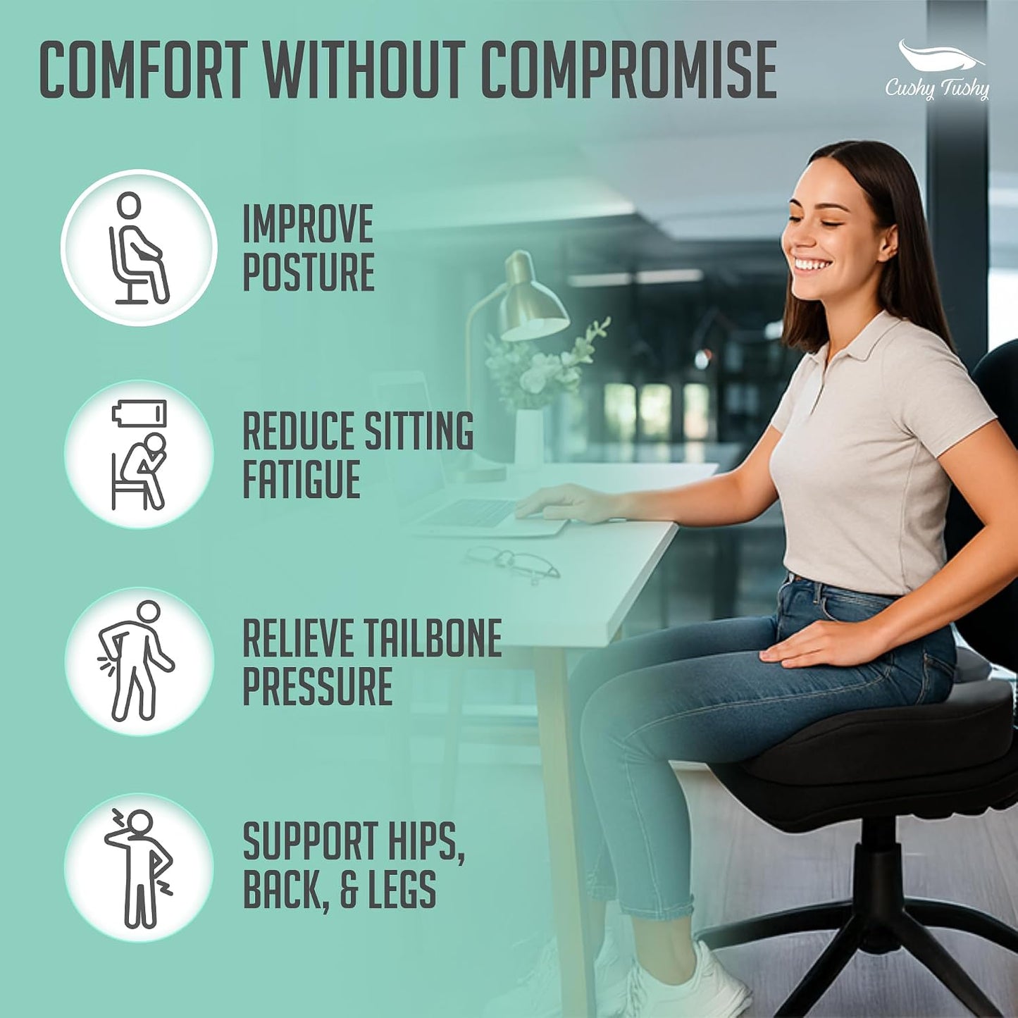 Cushy Tushy Premium Foldable Piriformis Seat Cushion - Piriformis Pain and Sciatic Pain Relief Cushion - for Home & Office Use, Perfect for Travel or Driving