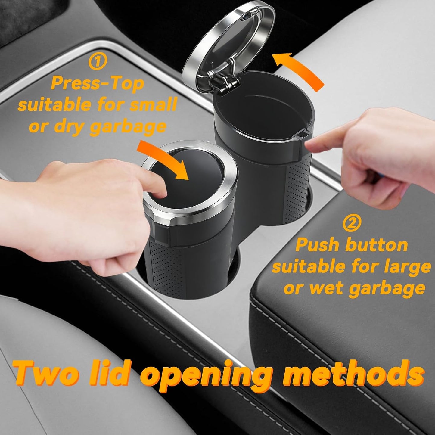 Car Trash Can Bin with Lid - 2 Pack, Leakproof Garbage Can for Vehicle, Mini Trash Bin with 180 Attached Trash Bags, Easy to Clean Cup Holder Trash Can for Car, Home, Office