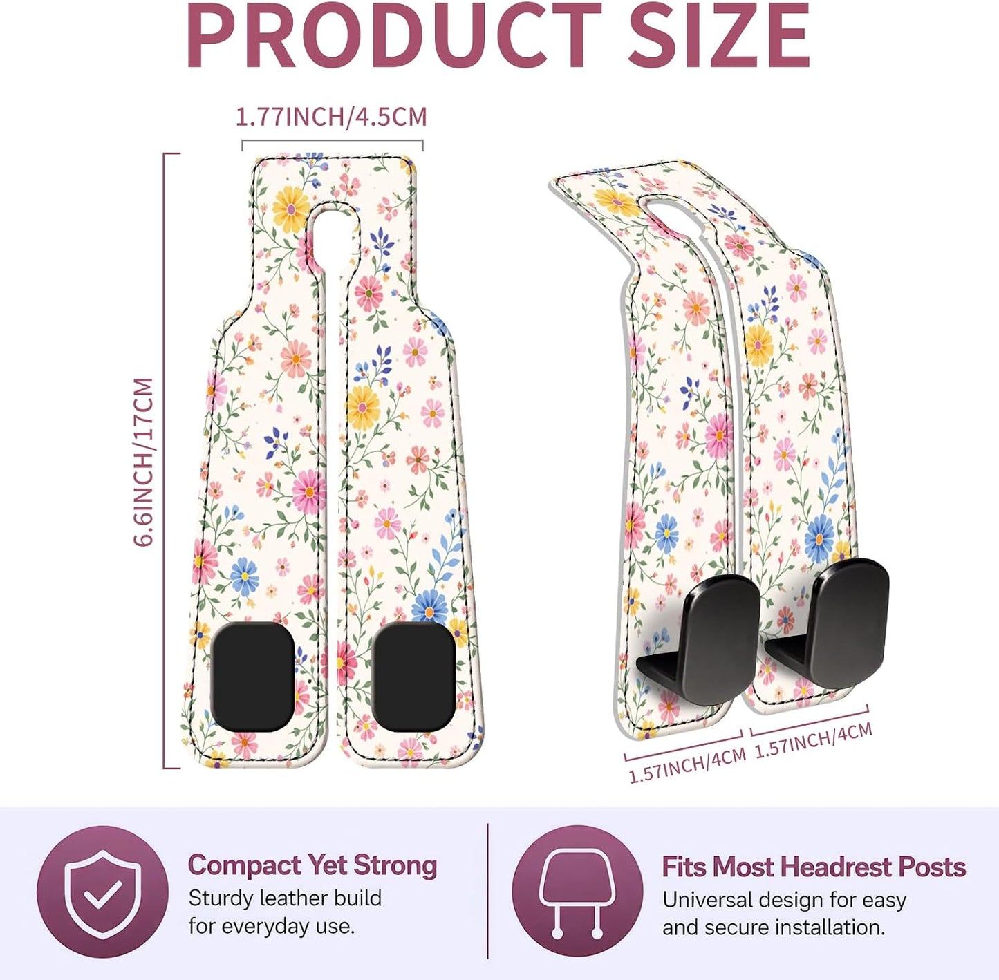 Car Seat Back Storage Hook, Funny Car Purse Hook, Cute Vehicle Storage Organizer for Purses Handbags Boho Cute Floral
