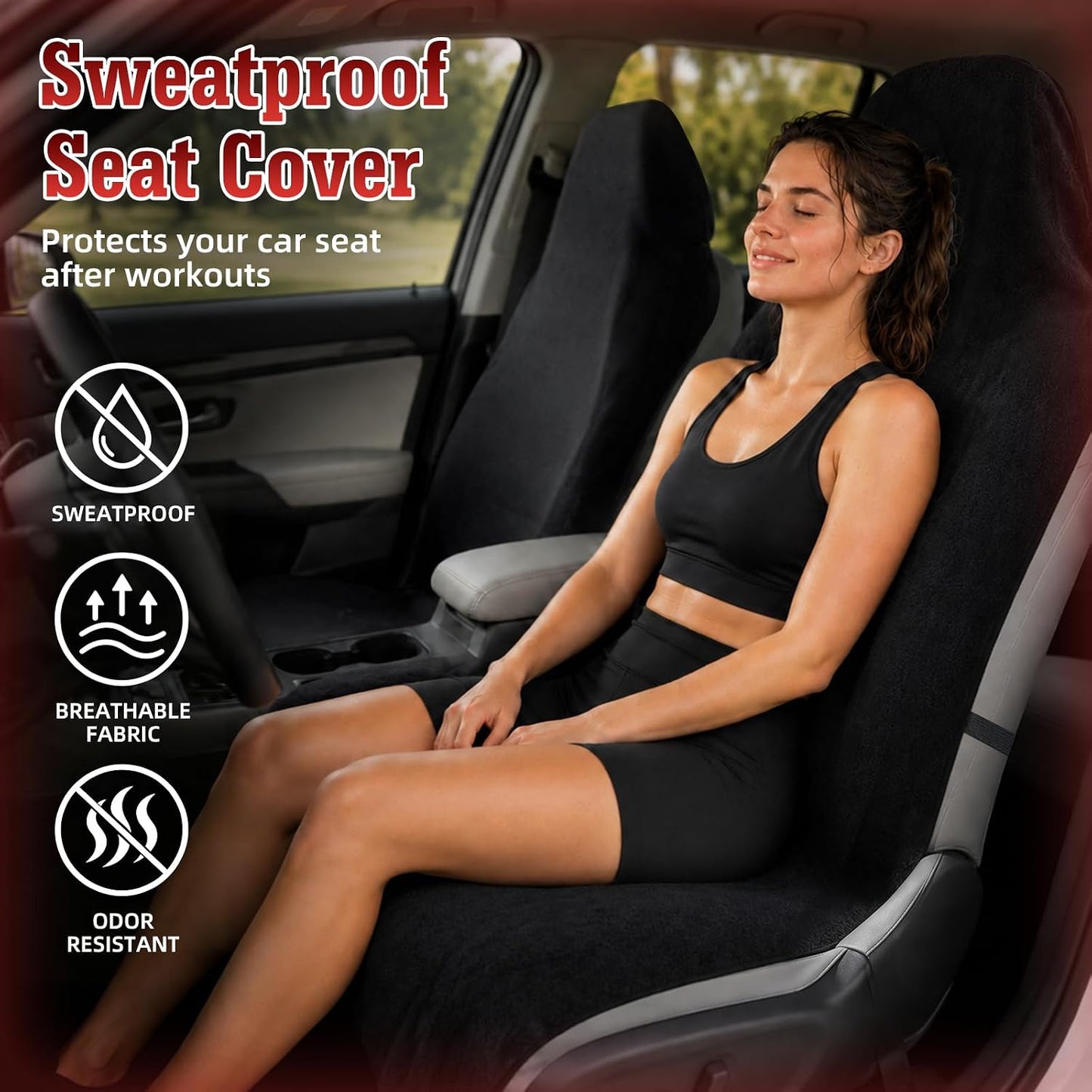 Car Seat Cover Towel GRS Certified Recycled, Waterproof & Washable, Non-Slip Universal Fit for Cars SUVs, Sweat Protection for Gym, Kids, Pets & Travel (Black, 2 Pack)