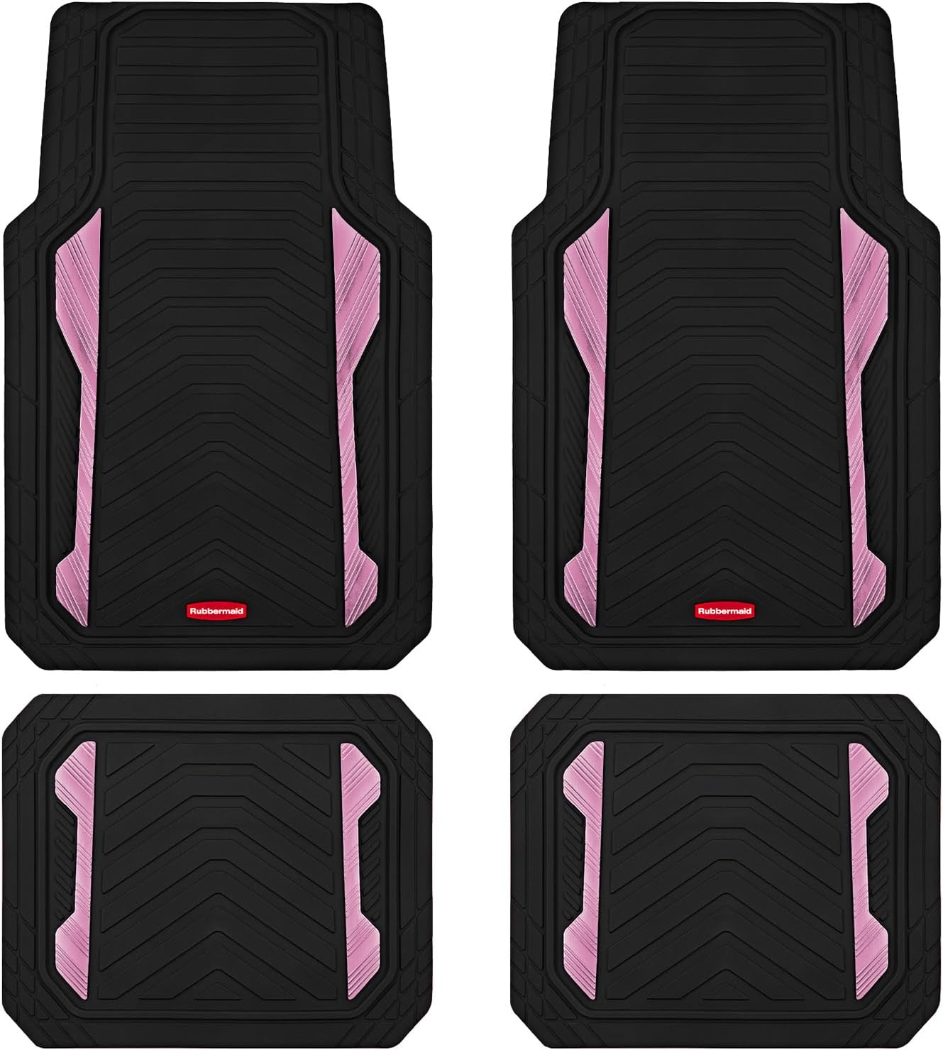 Rubbermaid Car Floor Mat, Heavy Duty All-Weather Car Mats Full Set with Dual-Tone Pink Aluminum Inserts – Universal Fit, Anti-Slip Backing, Trim-to-Fit for Most SUV, Sedan, Van