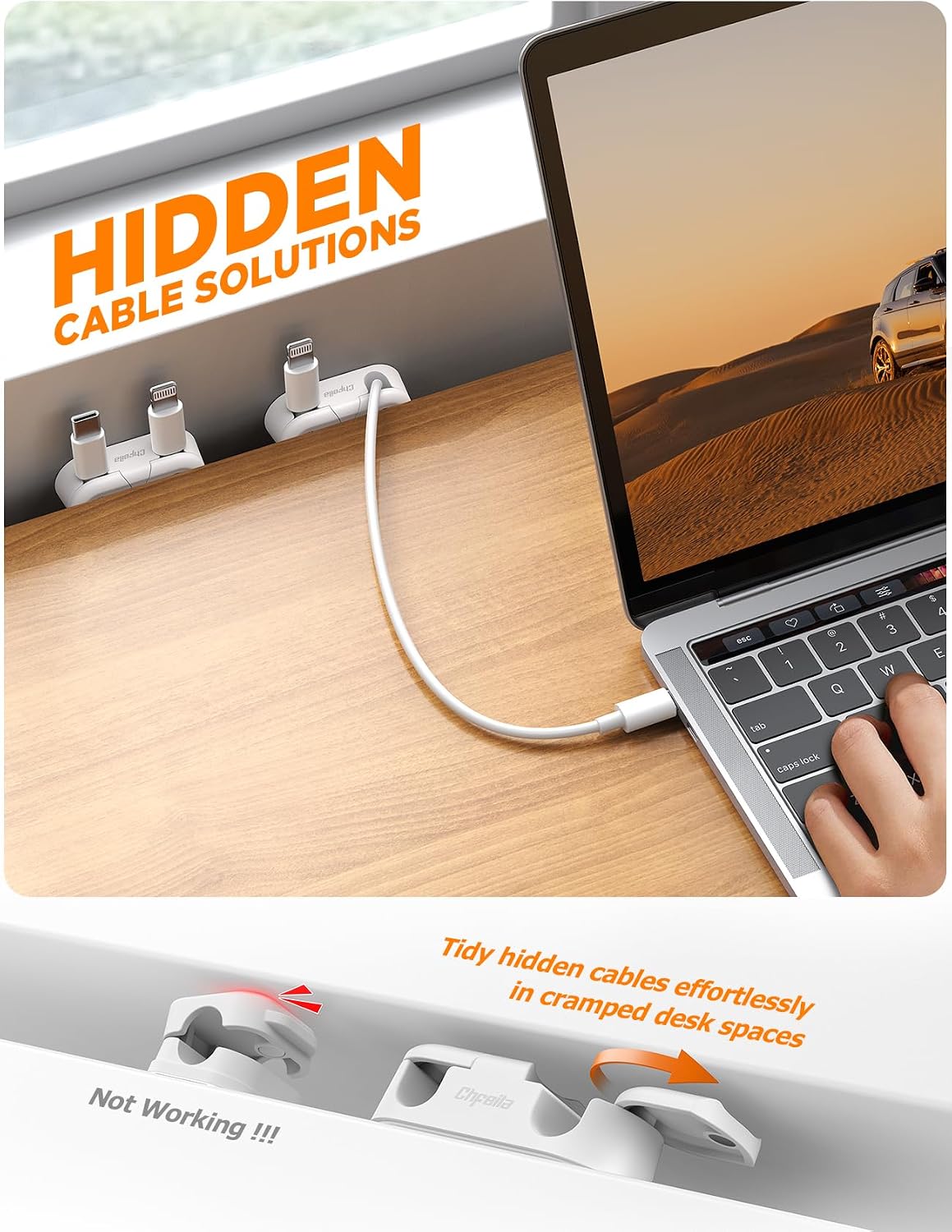 Chfeila 8Pack Magnetic Cable Clips, Dual Slot Cord Holder, White