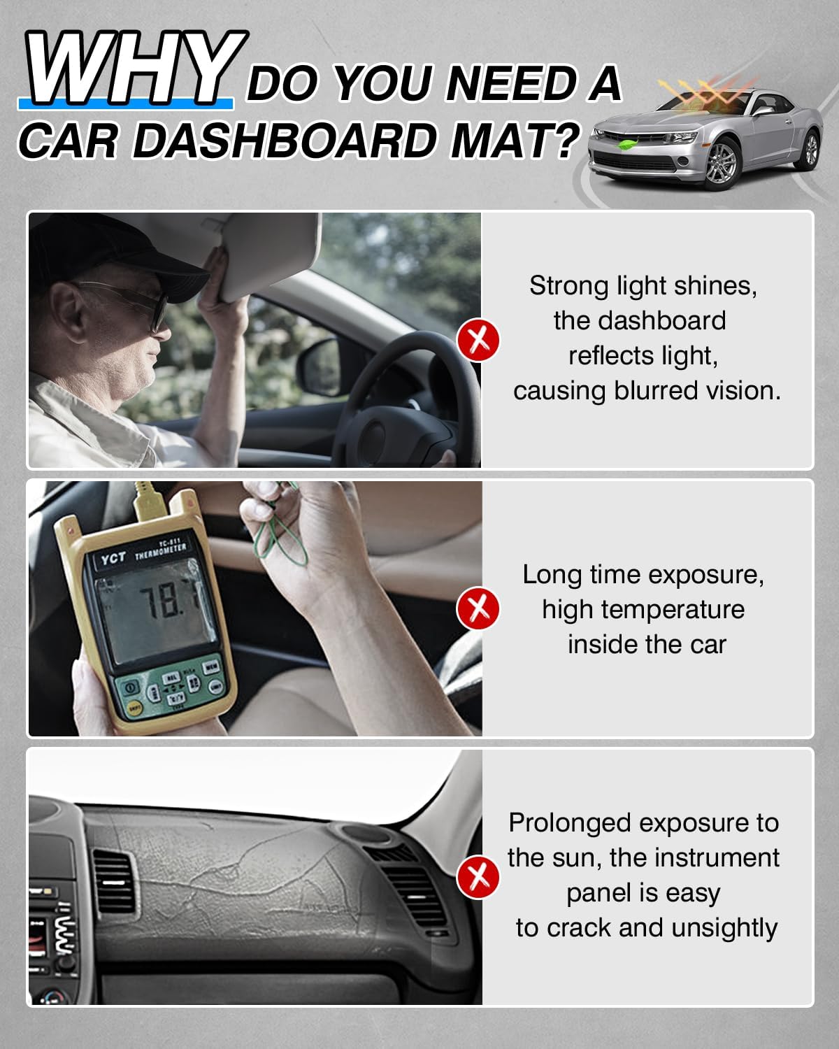 CARTIST Black Dash Cover for Chevrolet Camaro 2010-2015 Dashboard Cover Mat