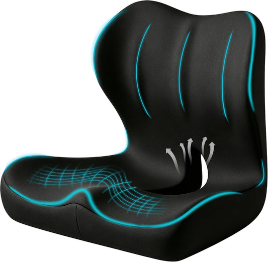 Seat Cushion for Office Chair and Car, Ergonomic Memory Foam Seat Cushion with Lumbar Support Pillow, Orthopedic Cushion for Sciatica & Back Pain, Black