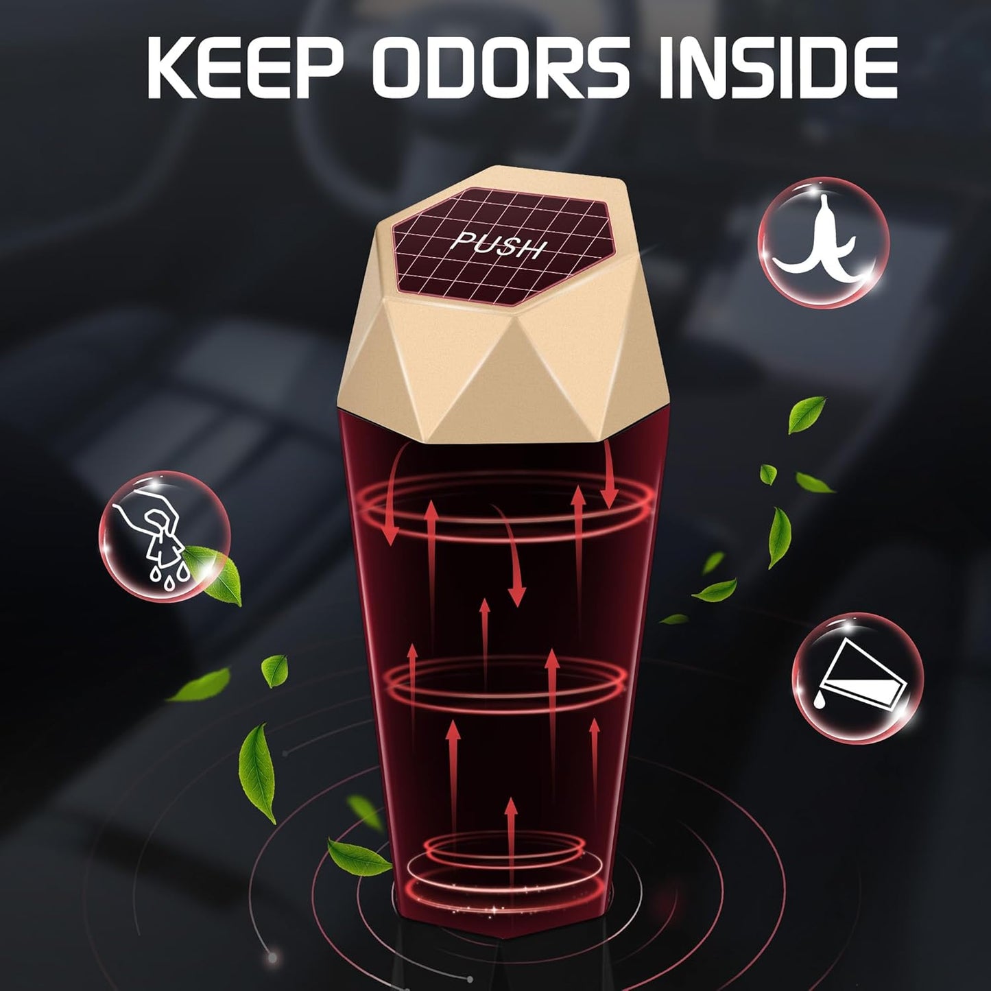 Car Trash Can with Lid, Mini Car Trash Cup with 30 Additional Trash Bags, Car Accessories for Interior, Leakproof Vehicle Garbage Bin for Car, Home, Office - 2 Packs, Gold