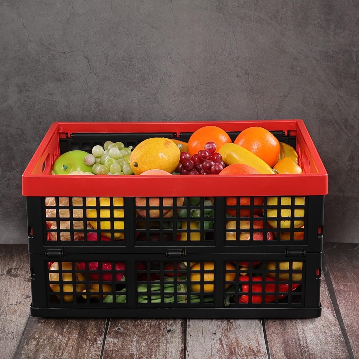 Ramddy 34 Quart Collapsible Storage Crate, Plastic Stackable Crate, 4 Pack | Folding Basket Container Bins