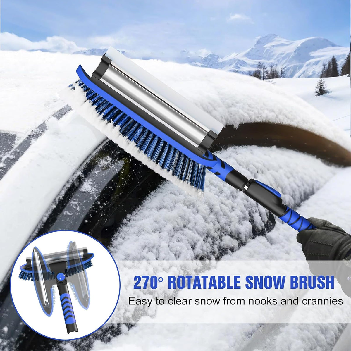 Nuovoware 60" Ice Scraper and Extendable Snow Brush for Car Windshield