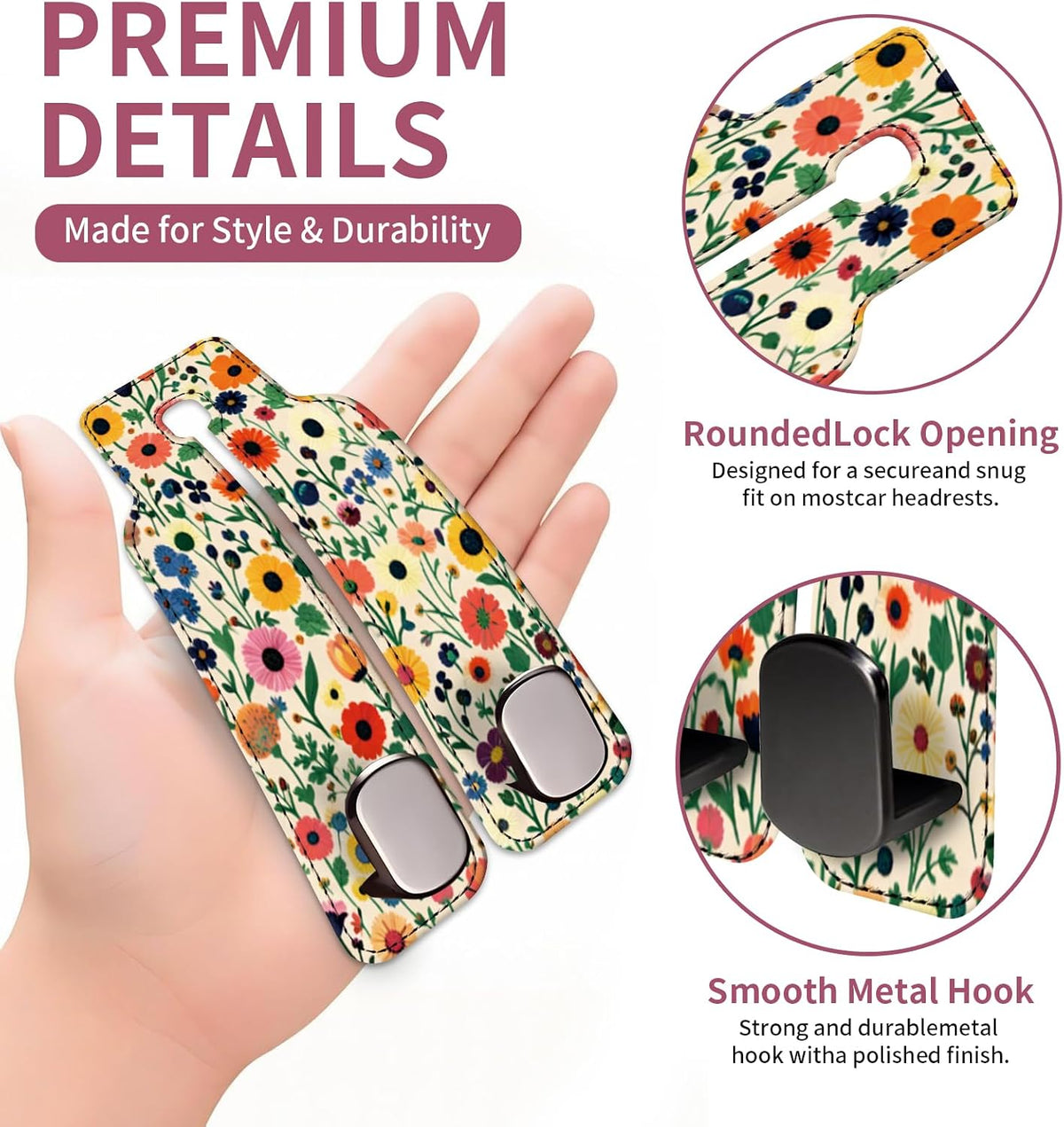 Car Seat Back Storage Hook, Funny Car Purse Hook, Cute Vehicle Storage Organizer for Purses Handbags Colorful Floral Pattern