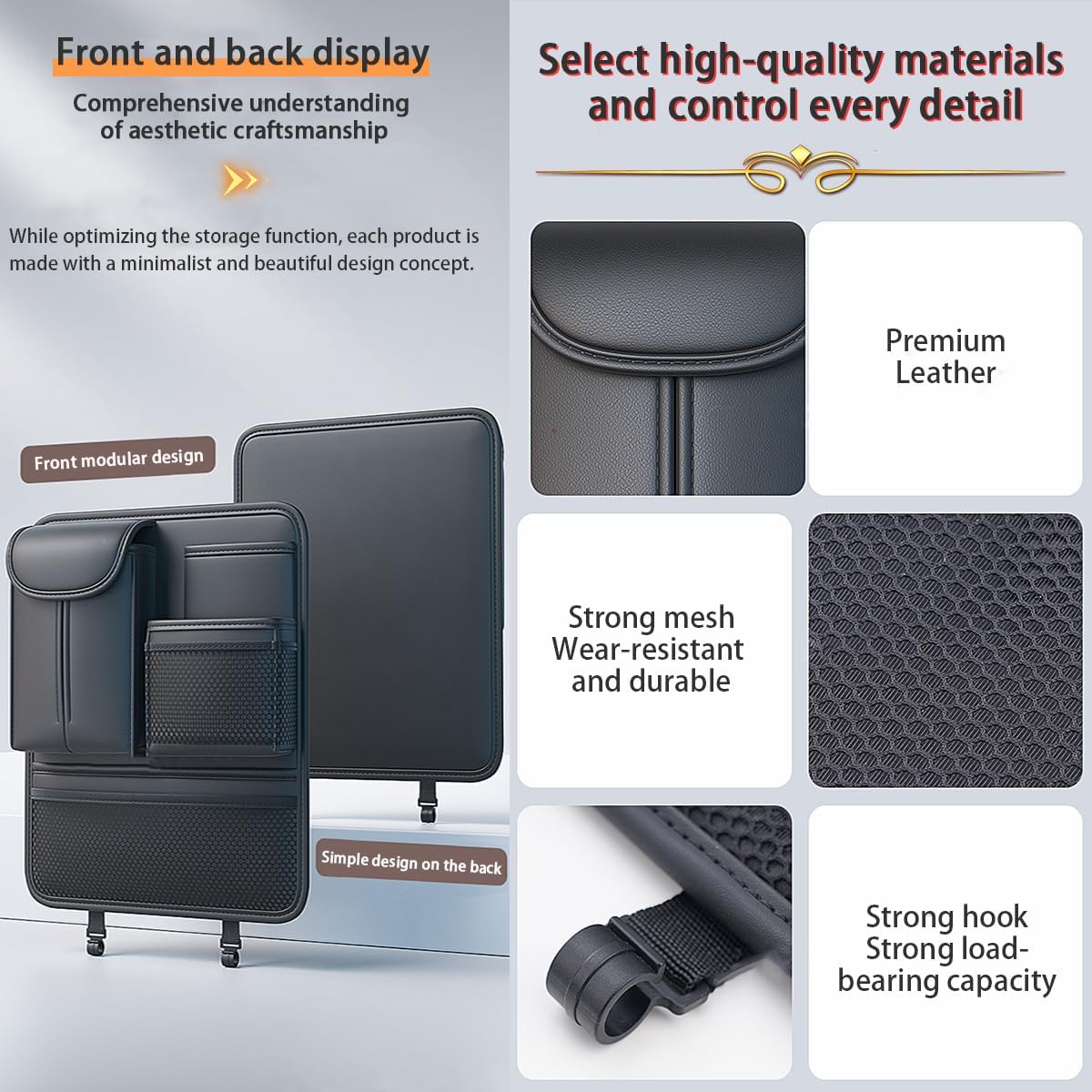 Backseat Car Organizer,5 Storage Pocketscar Seat Organizer,Car Storage Organizer with Foldable Food Tray,Car Seat Back Protectors Kick Mats Travel Accessories