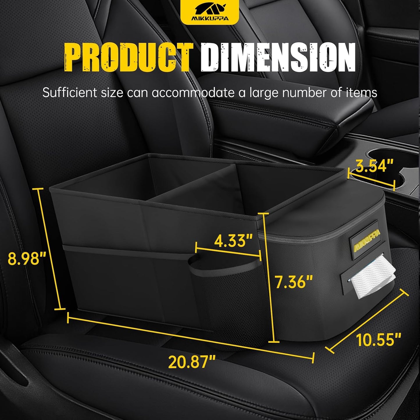 MIKKUPPA Car Seat Organizer - Front Passenger &amp; Backseat Organizer with Tissue Box &amp; Cup Holder, Car Seat Storage Box with Mesh Pockets, Road Trip Essentials for Kids