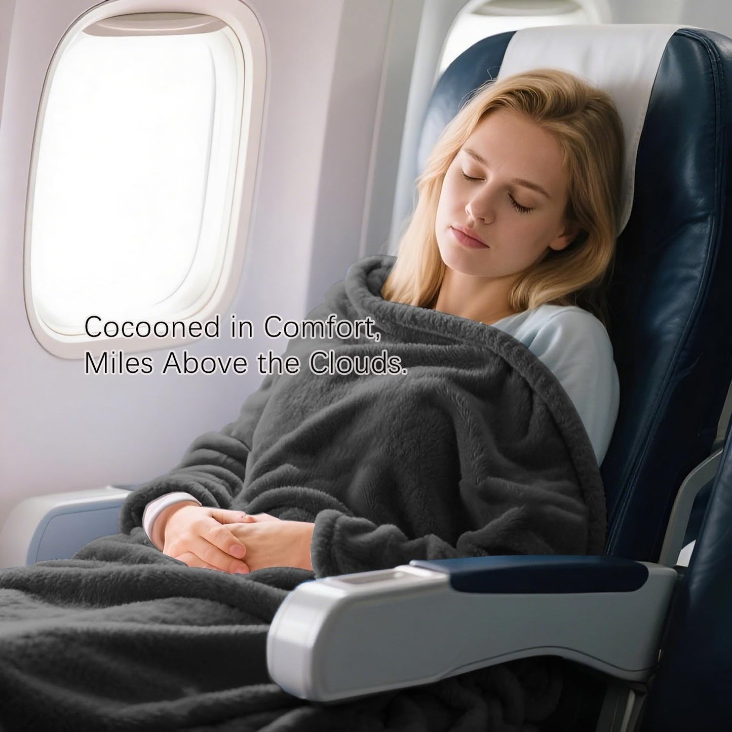 Melissa Large Soft Travel Blanket and Inflatable Pillow Set | Size-69“ x 43.3”, Carry Bag – Lightweight, Compact & Washable for Backpacking, Hiking, Airplane, Car, Office, Camping (Gray)