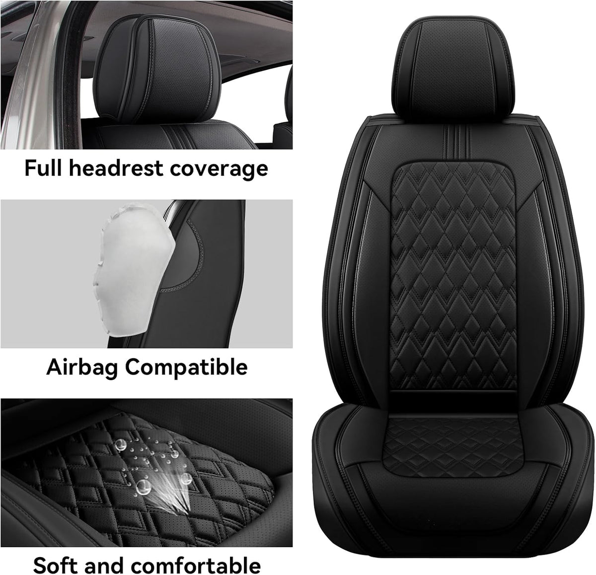 Car Seat Covers Full Set Black, Leather seat Covers, Universal Fit